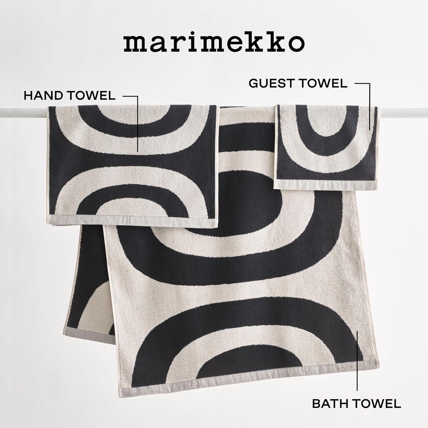MARIMEKKO Melooni Terry Cotton Bath Towel (Charcoal) – Natural Forms Patterned Bath Towels – 59 in x 28 in