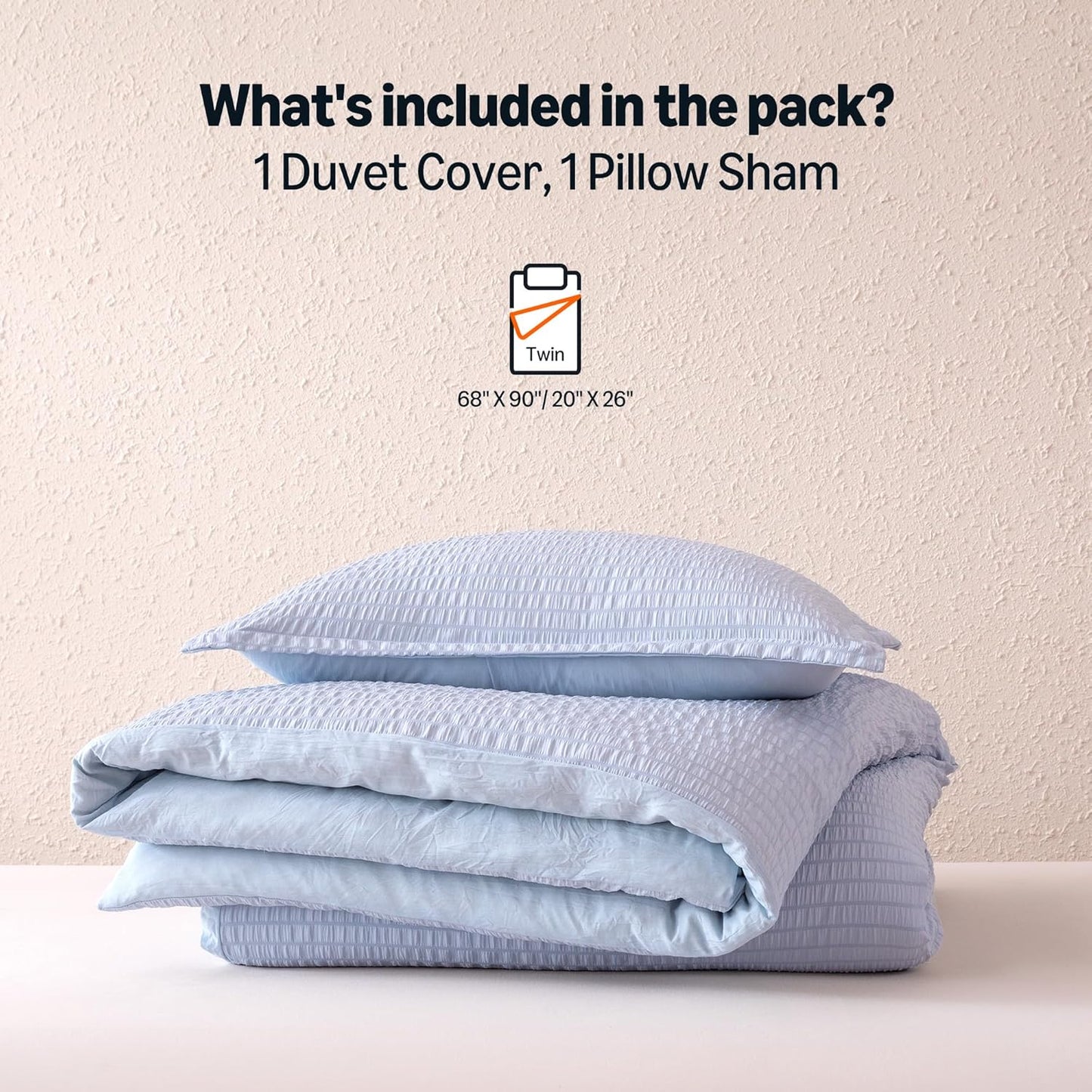 Amazon Basics Jacquard Geometric Microfiber 2-Piece Duvet Cover Set, Includes 1 Duvet Cover and 1 Pillow Sham, Twin, Blue Striped