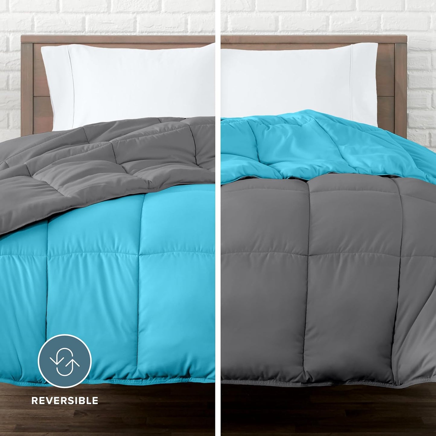 Bare Home Twin/Twin Extra Long Comforter - Reversible Colors - Goose Down Alternative - Ultra-Soft - Premium 1800 Series - All Season Warmth - Bedding Comforter (Twin/Twin XL, Grey/Aqua)
