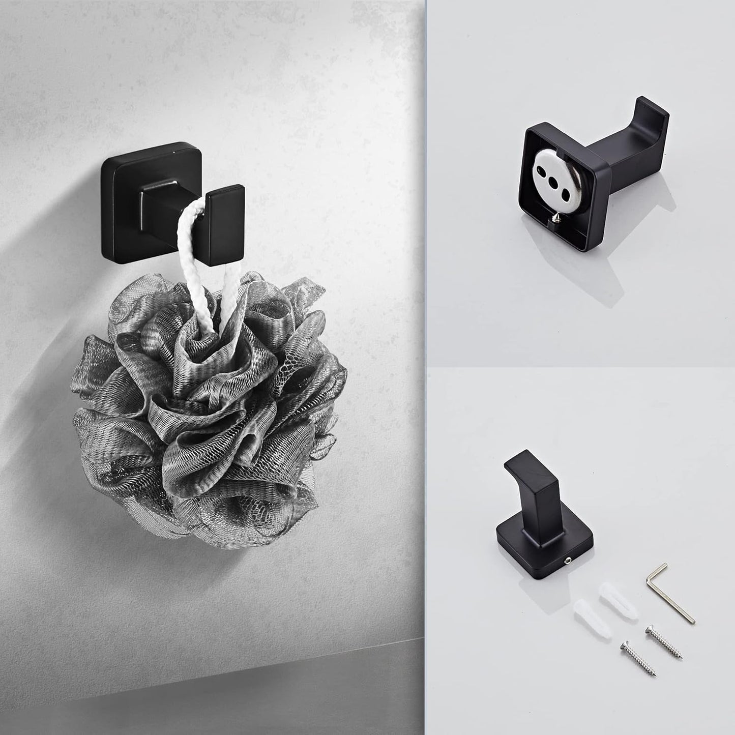 Matte Black Bathroom Hardware Set 8 Pieces,Towel Bar Set Stainless Steel Wall Mounted, Includes 16In Hand Towel Bar, Towel Ring, Robe Towel Hooks,Toilet Paper Holder, Bathroom Towel Rack Set…
