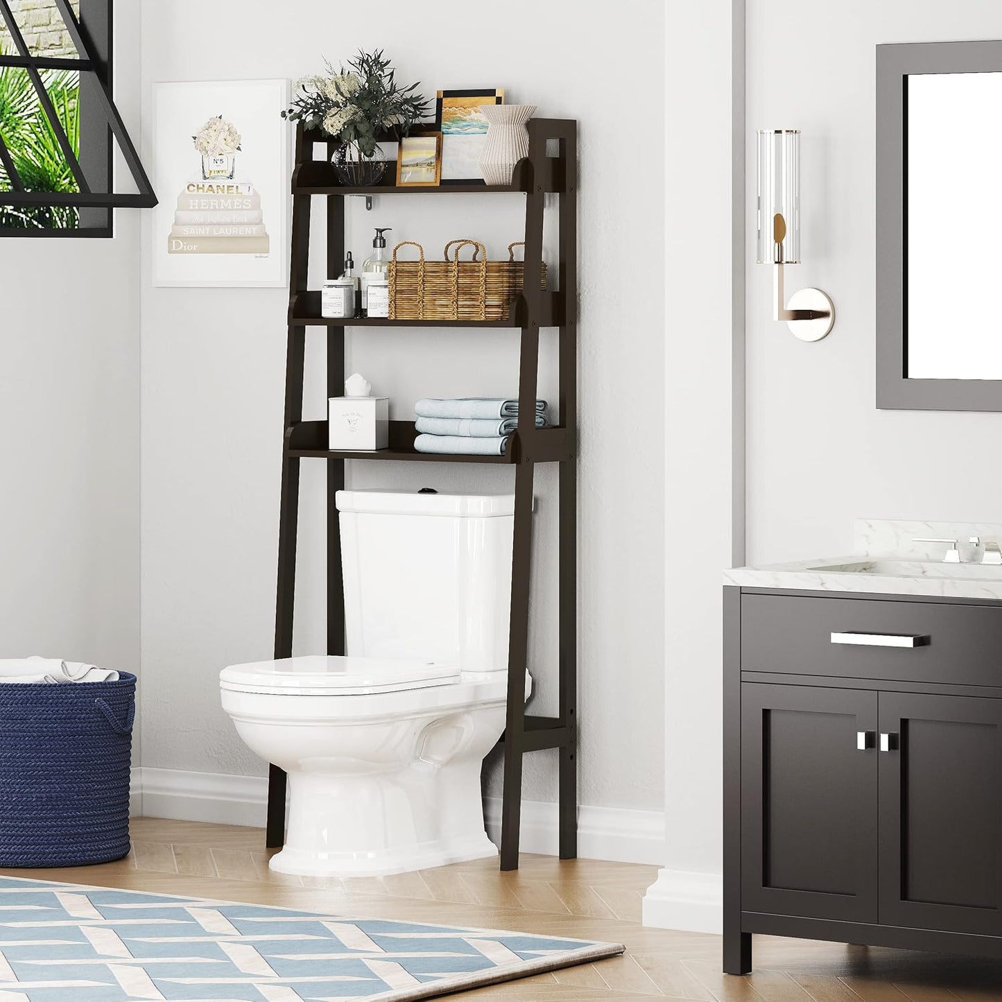 UTEX Over The Toilet Storage, 3-Tier Bathroom Shelves Over Toilet, Behind Toilet Bathroom Organizer (Espresso)
