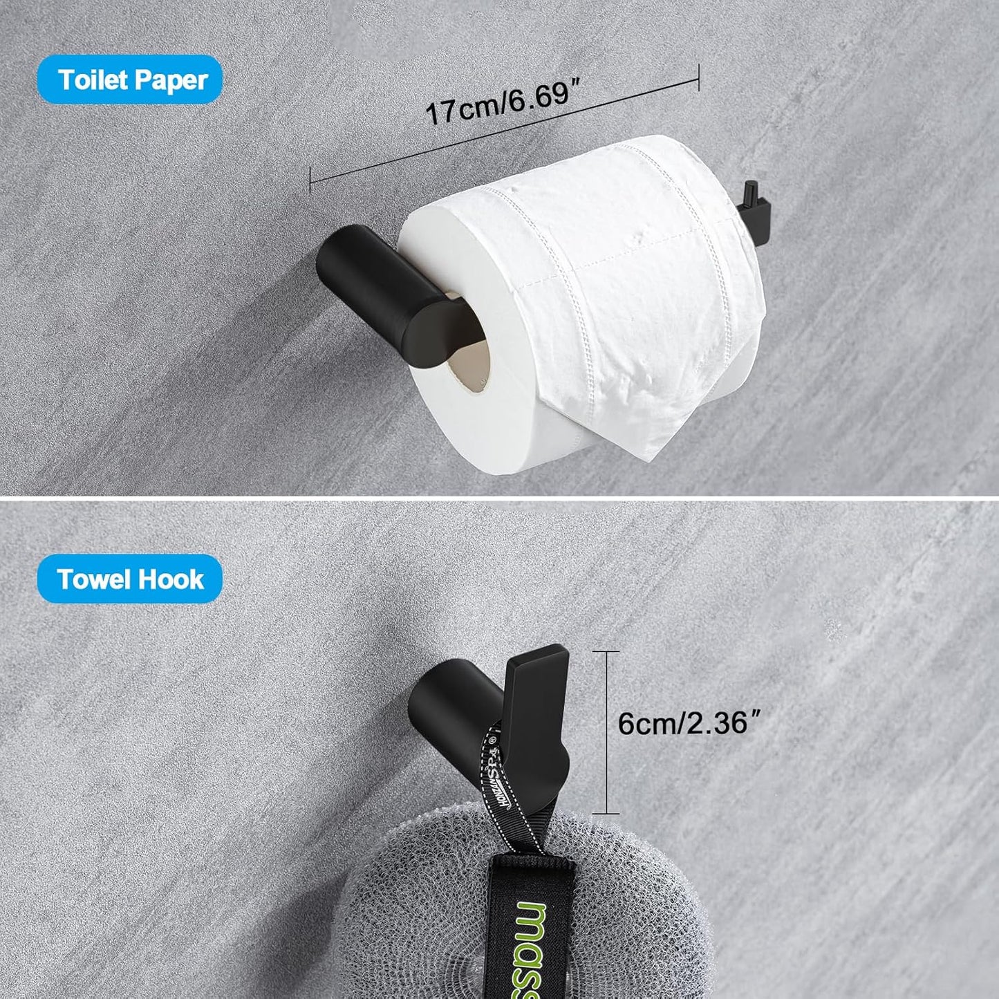 4-Pieces Bathroom Accessories Set, Matte Black Towel Bar Set Modern Stainless Steel Towel Rack Towel Hooks Toilet Paper Holder for Bathroom Wall Mounted, 23 Inch