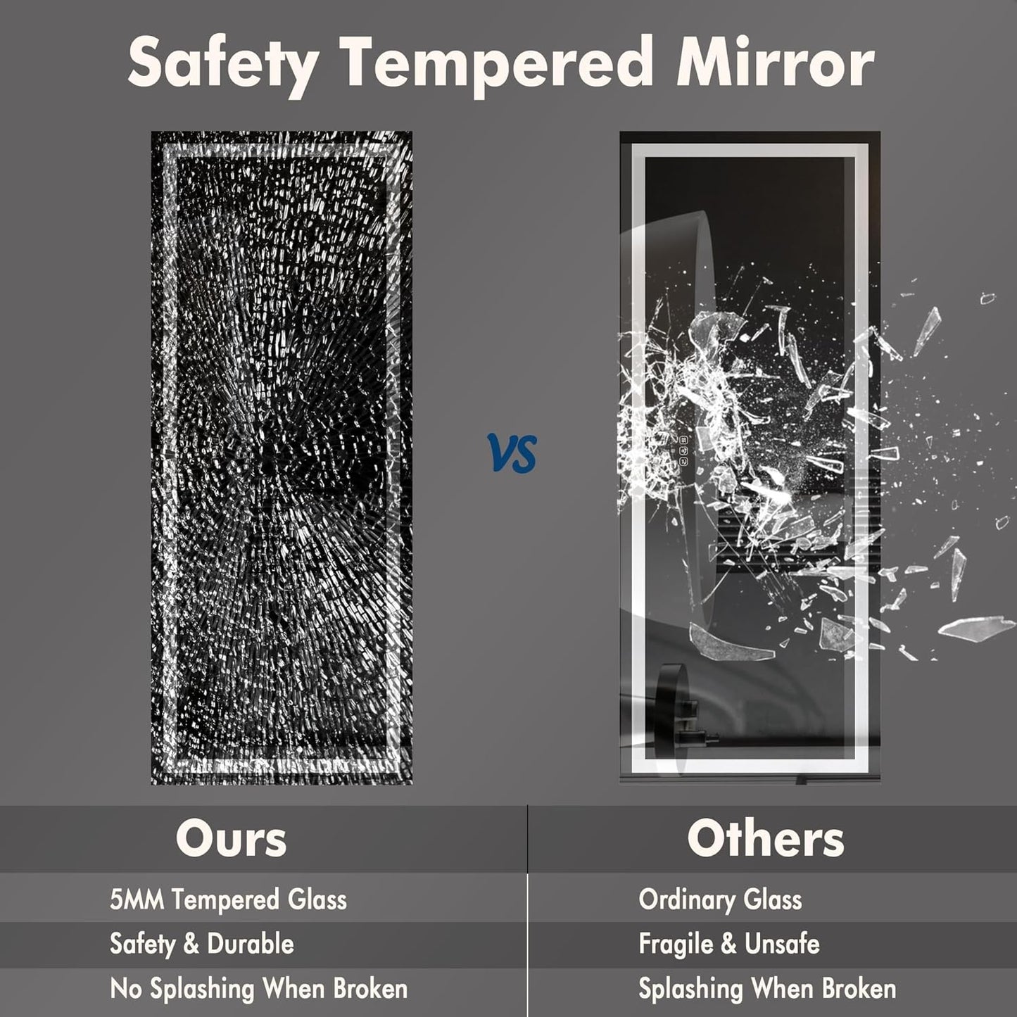 60x24 LED Bathroom Mirror with Lights, Backlit + Front Lit, Dimmable, Anti-Fog, Lighted Bathroom Vanity Mirror for Wall, Memory Function, Shatter-Proof (Horizontal/Vertical)