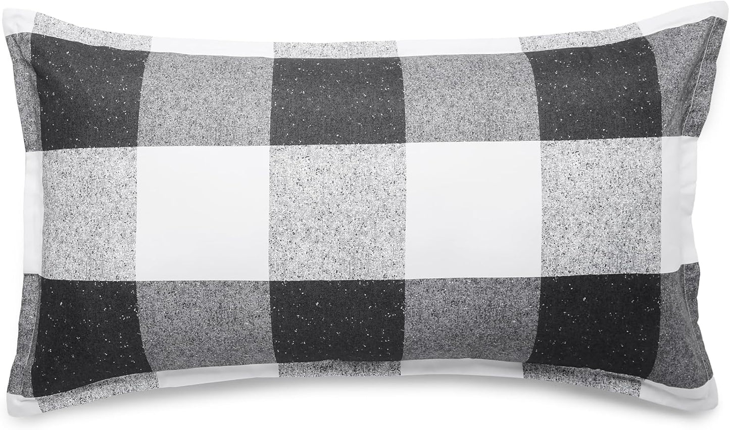 Amazon Basics Lightweight Microfiber Comforter Sets, 3-Pieces, Black/White, Checkerboard, King
