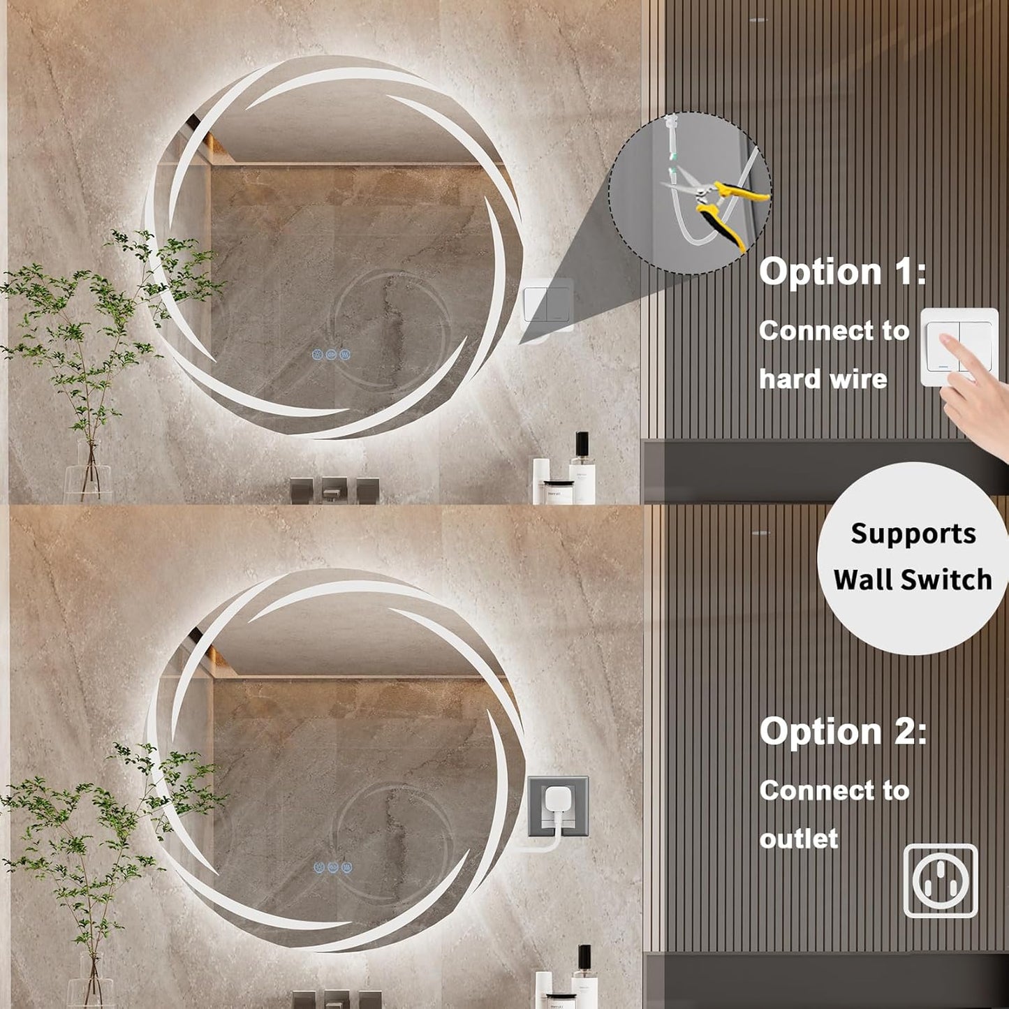 LUVODI Lighted LED Bathroom Mirror: 24” Circle Lighted Dimmable Wall Mounted Vanity Mirror with Bright Backlit - Smart Mirror Anti Fog with Touch Switch for Restroom Bedroom Living Room
