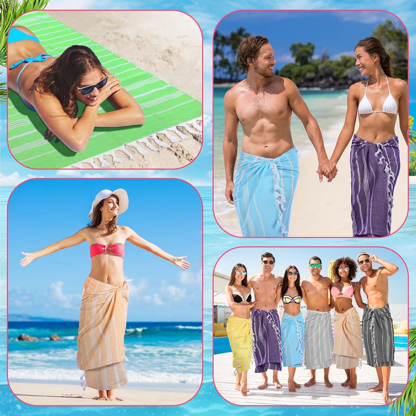 12 Pcs Turkish Beach Towel 30 x 60 Inch Extra Large Lightweight Travel Towel Cotton Turkish Bath Towels Oversized Quick Dry Beach Towels Absorbent Towels Swim Towel (Multicolor)