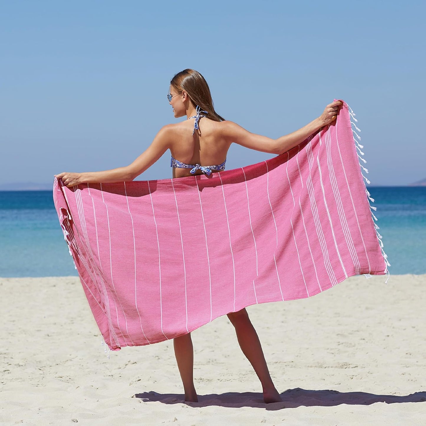 WETCAT Turkish Beach Towel Oversized (38"x71") 100% Turkish Cotton, Made in Turkey - Sand Free, Extra Large, Ultra Soft, Quick Drying, Compact & Lightweight for Travel - Fuchsia