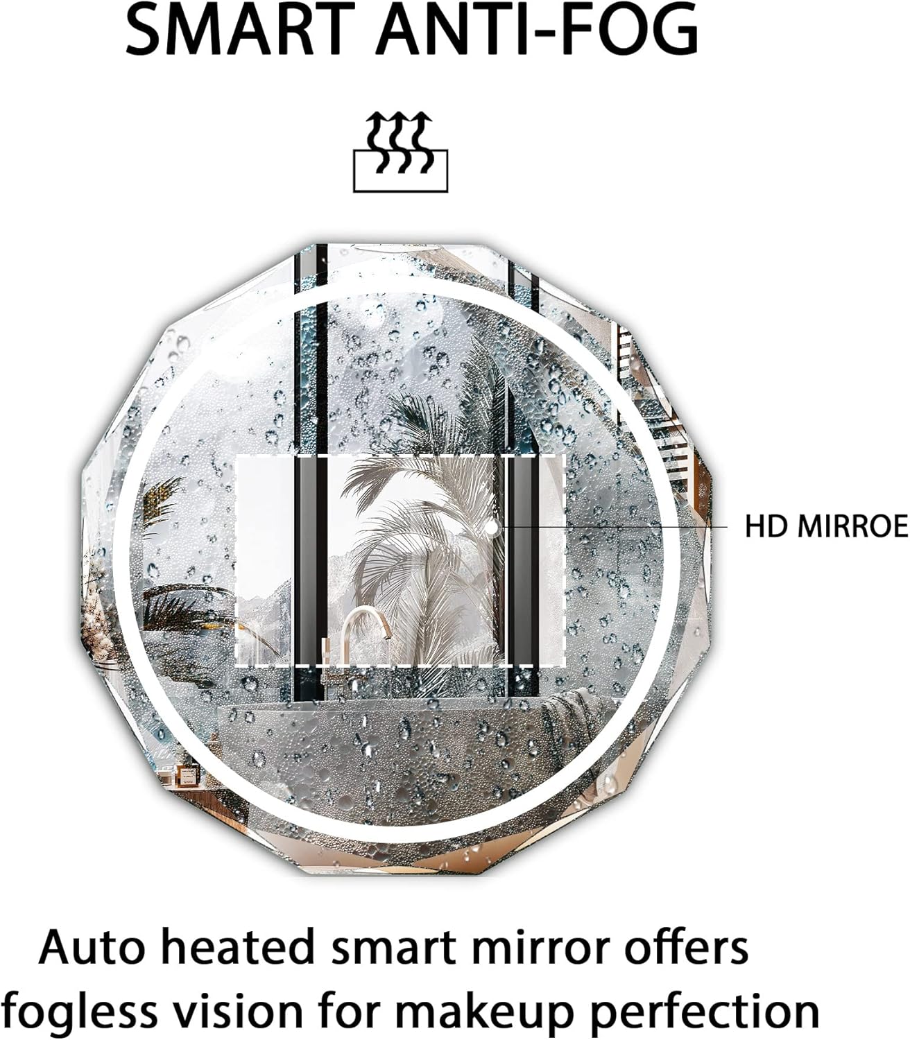 Round LED Bathroom Mirror, Beveled Edge Frameless Wall Mount Bathroom Vanity Mirror with 3-Color and Anti-Fog, 24 Inch, Silver