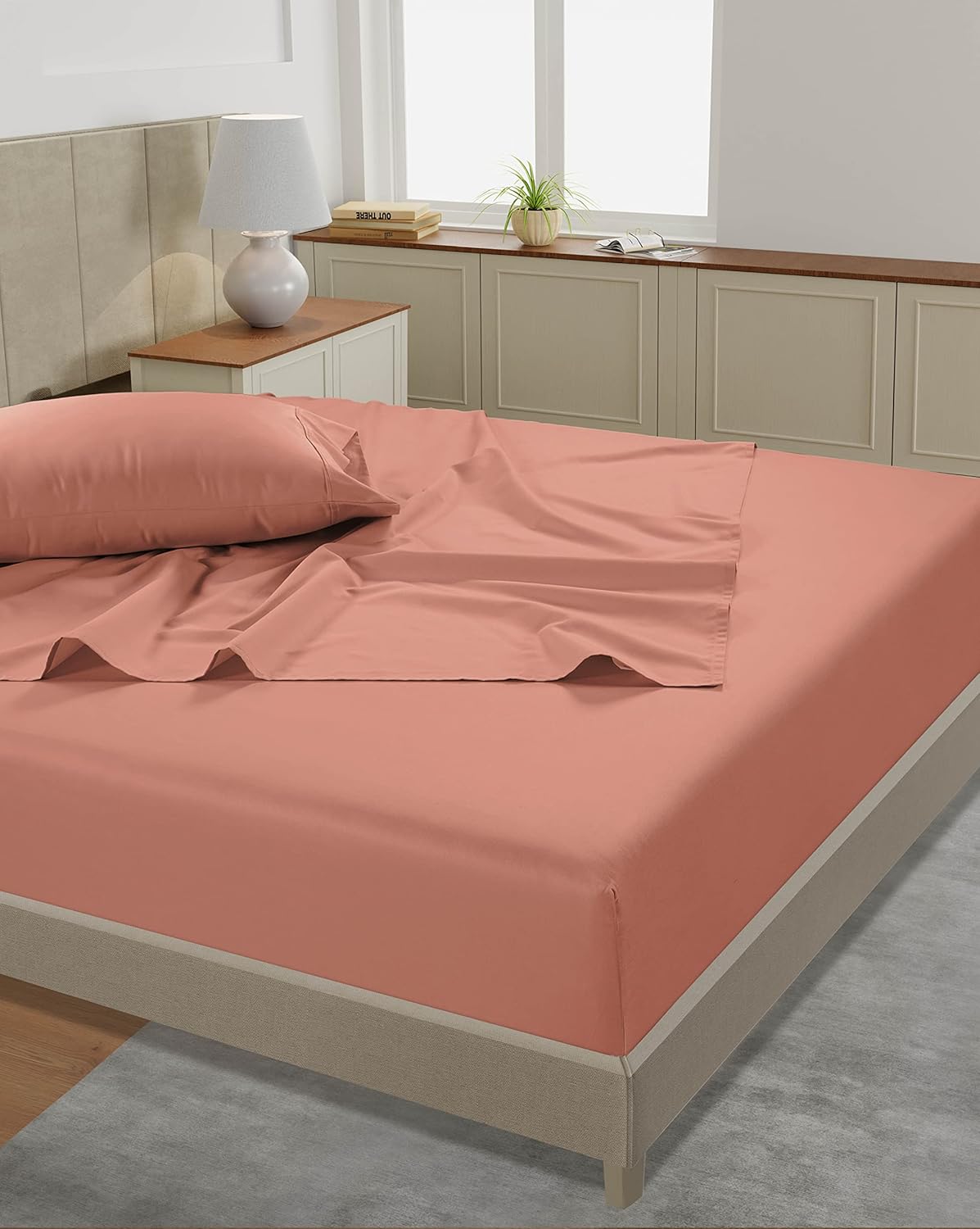 LANE LINEN Twin Size Sheets – 450 Thread Count 100% Cotton Sheets, Naturally Cooling & Soft Sateen Weave, 15” Deep Pocket Fully Elasticized Fitted Sheet, Premium Bedding, Rose Dawn