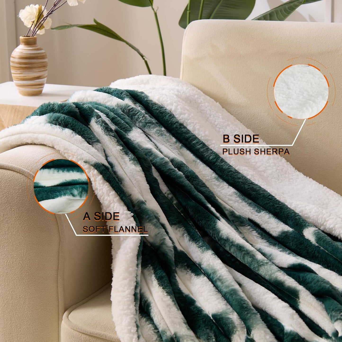 Heated Blanket Queen - 84"x90" Dual Control Bed Electric Blankets with 6 Heating Levels & 10 Hours Auto Off, Soft Ribbed Faux Fur Sherpa, Over-Heated Protection ETL, Dark Green