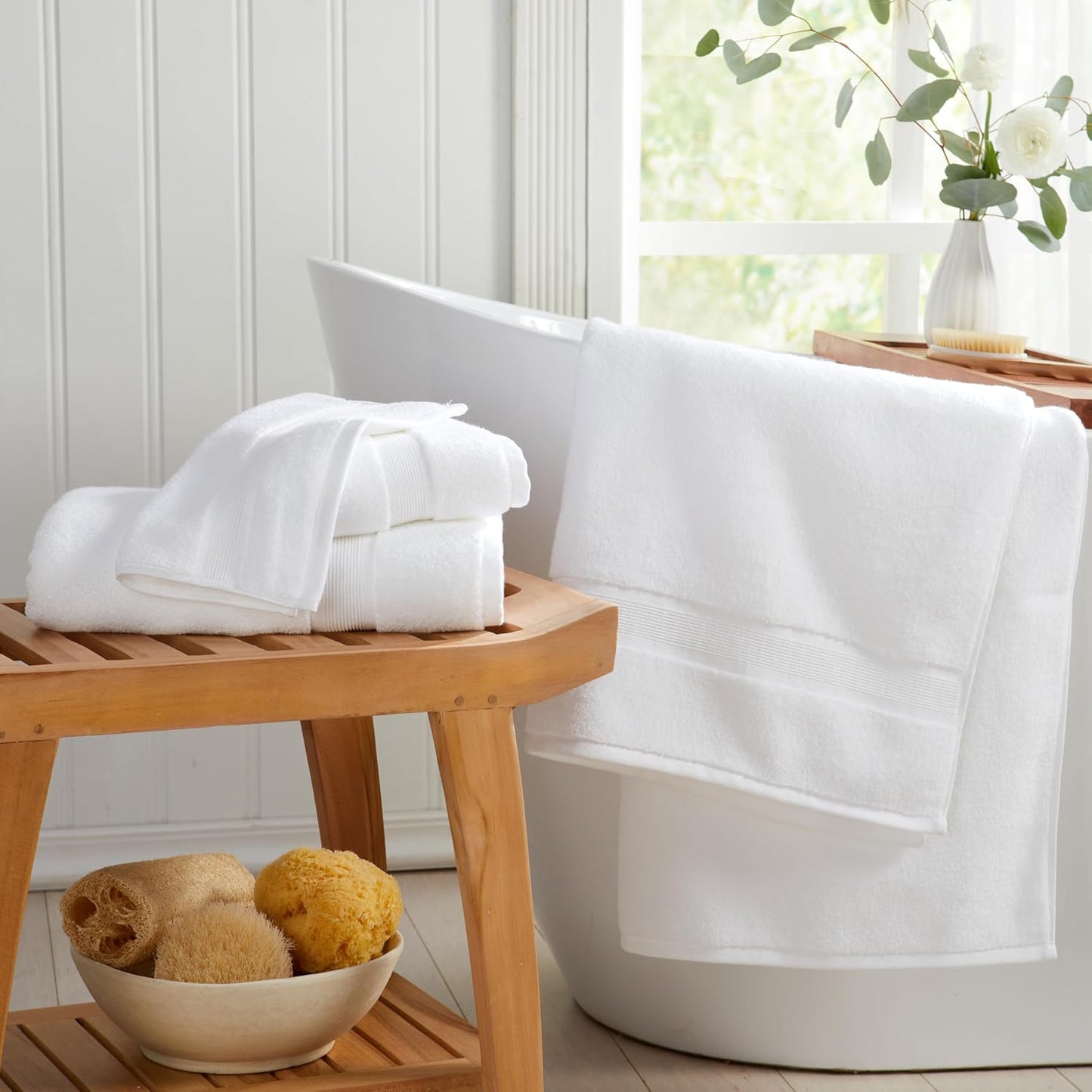 Springtree Home Luxury Bamboo Rayon Bath Towel Set 6 Piece Set | 35% Bamboo Rayon - 65% Zero Twist Cotton | Absorbent Quick-Dry Towels for Bathroom | Oeko-TEX Standard 100 Cotton | White