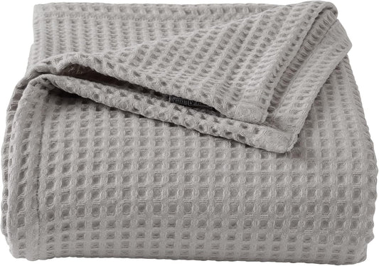 100% Cotton Waffle Weave Bed Blanket | Soft, Breathable, and Lightweight Blanket for All-Season | Perfect for Layering | Brielle Collection (King, Light Grey)