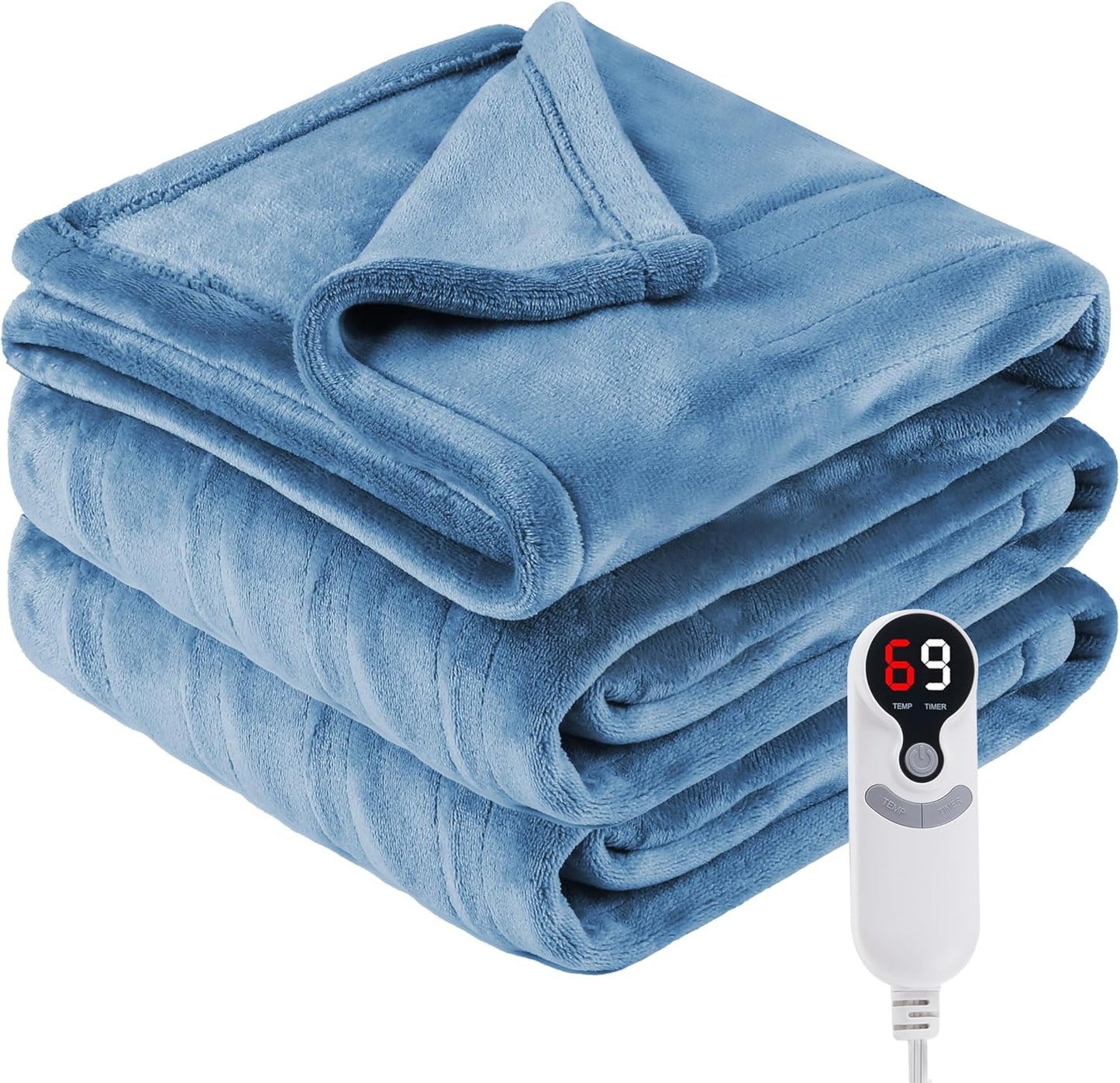 Electric Heated Blanket Full Size 72"x 84", Super Cozy Soft with 6 Heat Levels & 10 Hours Auto of, Quick Heating for Bedroom Living Room Machine Washable, Light Blue Grey