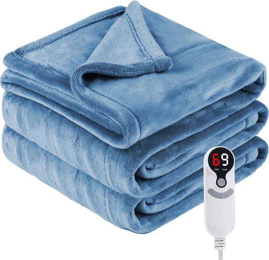 Electric Heated Blanket Full Size 72"x 84", Super Cozy Soft with 6 Heat Levels & 10 Hours Auto of, Quick Heating for Bedroom Living Room Machine Washable, Light Blue Grey