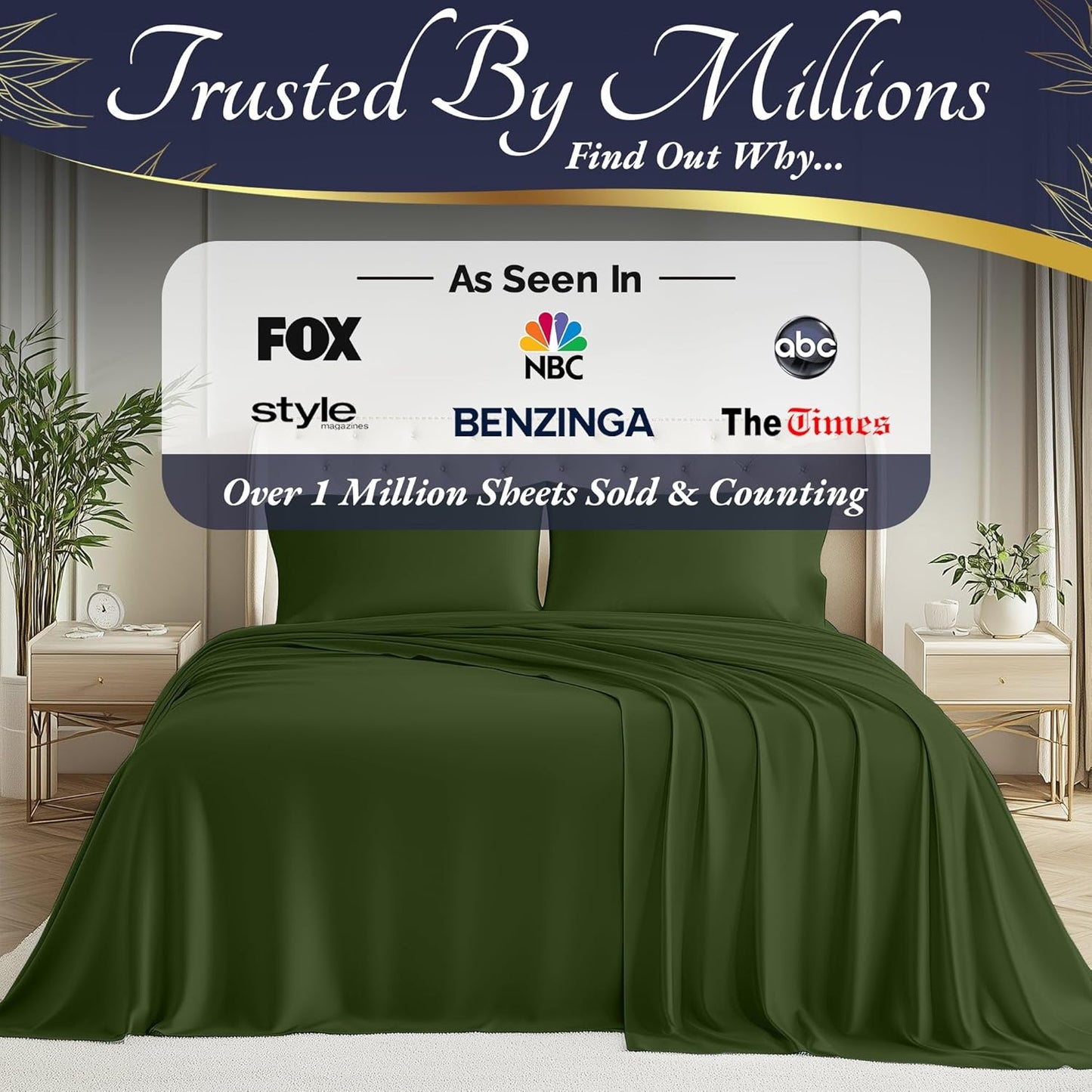 DECOLURE 100% Viscose Derived from Bamboo Sheets King Size 4pcs - Ultra Soft & Luxuriously Cooling, 17" Deep Pocket, Double Stitching, Perfect for Hot Sleepers - King Bed Sheets (Olive)