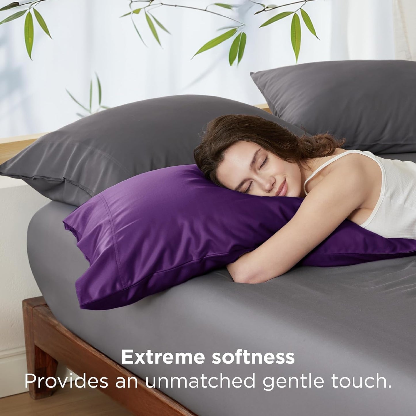 Bedsure Pillow Cases Standard Size, Cooling Pillow Cases, Rayon Derived from Bamboo Plum Pillowcases Standard Set of 2, Breathable & Soft Bedding Pillow Covers with Envelope Closure, 20x26 Inches