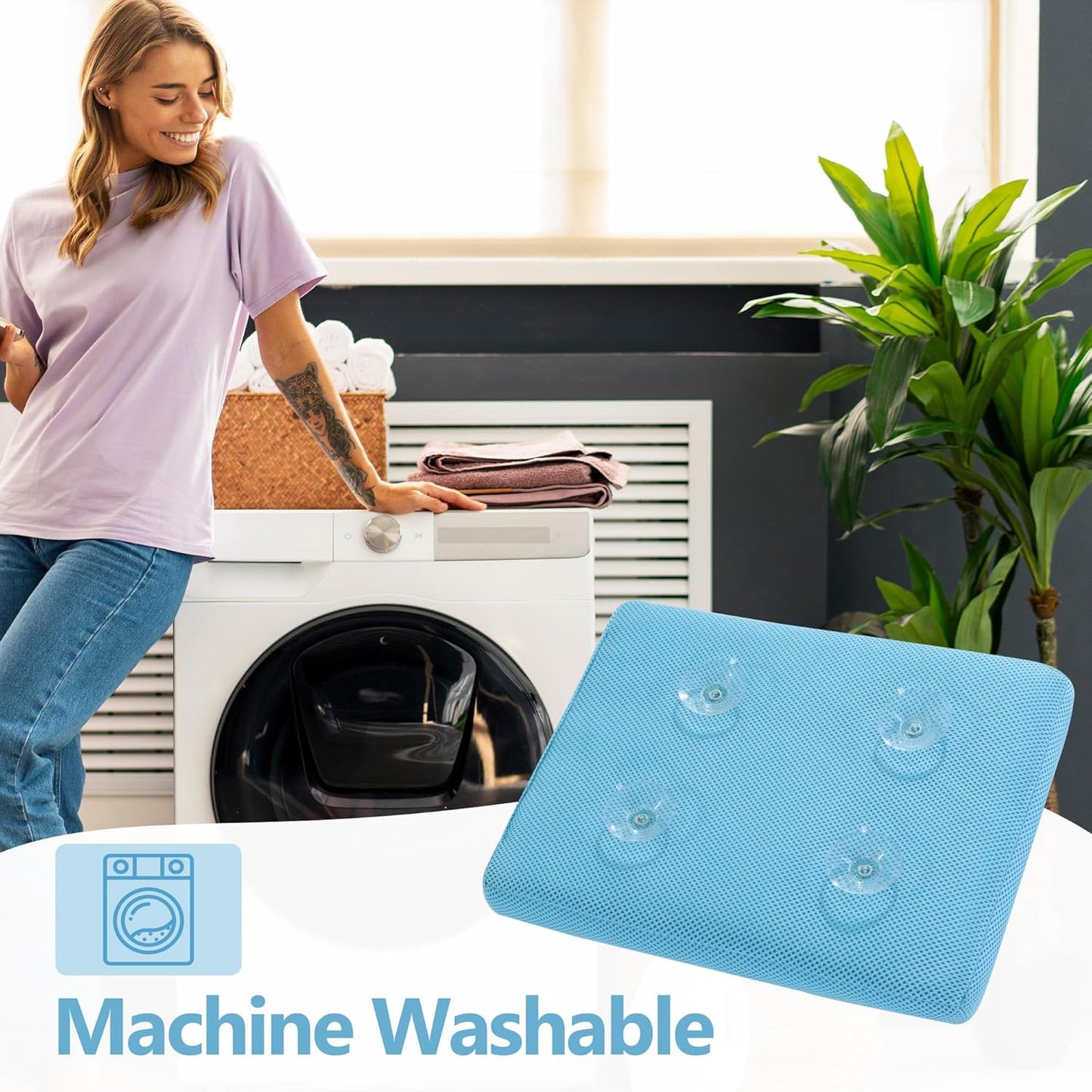 MABOZOO Bath Cushion for Tub with Powerful 4 Non-Slip Suction Cups,Quick Dry Mesh Bathtub Mat,Spa Pillow Bath Accessories for Adults Indoor Outdoor (Blue)