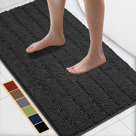 Bcoimo 44"×24" Chenille Bath Mat – Non-Slip with Backing Bath Rug Ultra-Absorbent and Machine Washable Bathroom Mat Quick-Dry Design. Ideal for Bathroom and Tub Areas