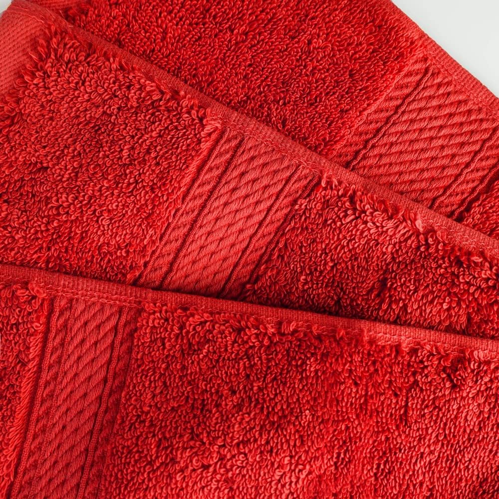 Superior Egyptian Cotton Pile Face Towel/Washcloth Set of 6, Ultra Soft Luxury Towels, Thick Plush Essentials, Absorbent Heavyweight, Guest Bath, Hotel, Spa, Home Bathroom, Shower Basics, Red