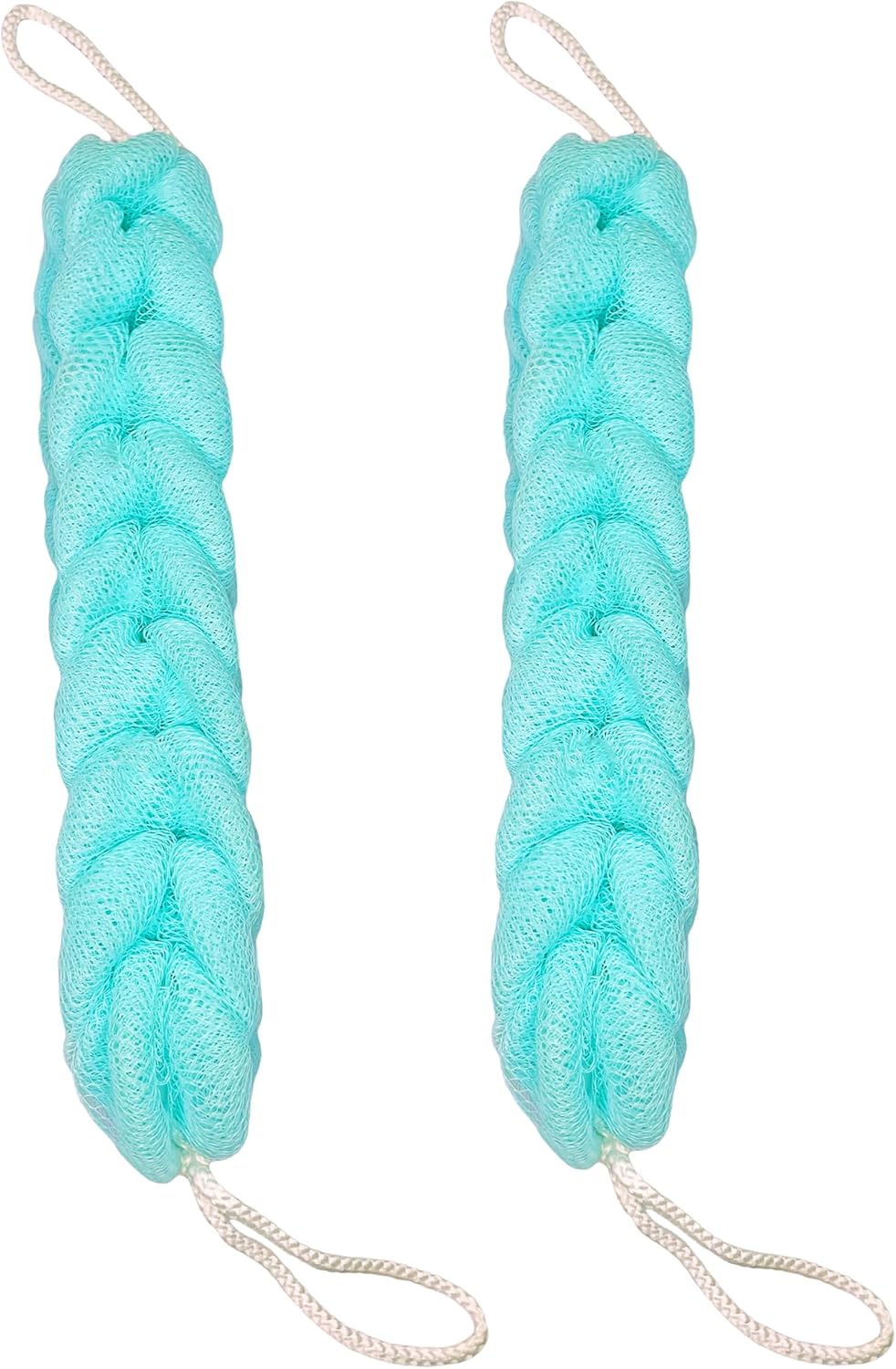 Long Stretch Back Sponge with Rope Handles Back Scrubber Bath Shower Mesh Sponge Exfoliating Body Scrub Stretch Braided Loofah for Men and Women(2-Pack,Green)