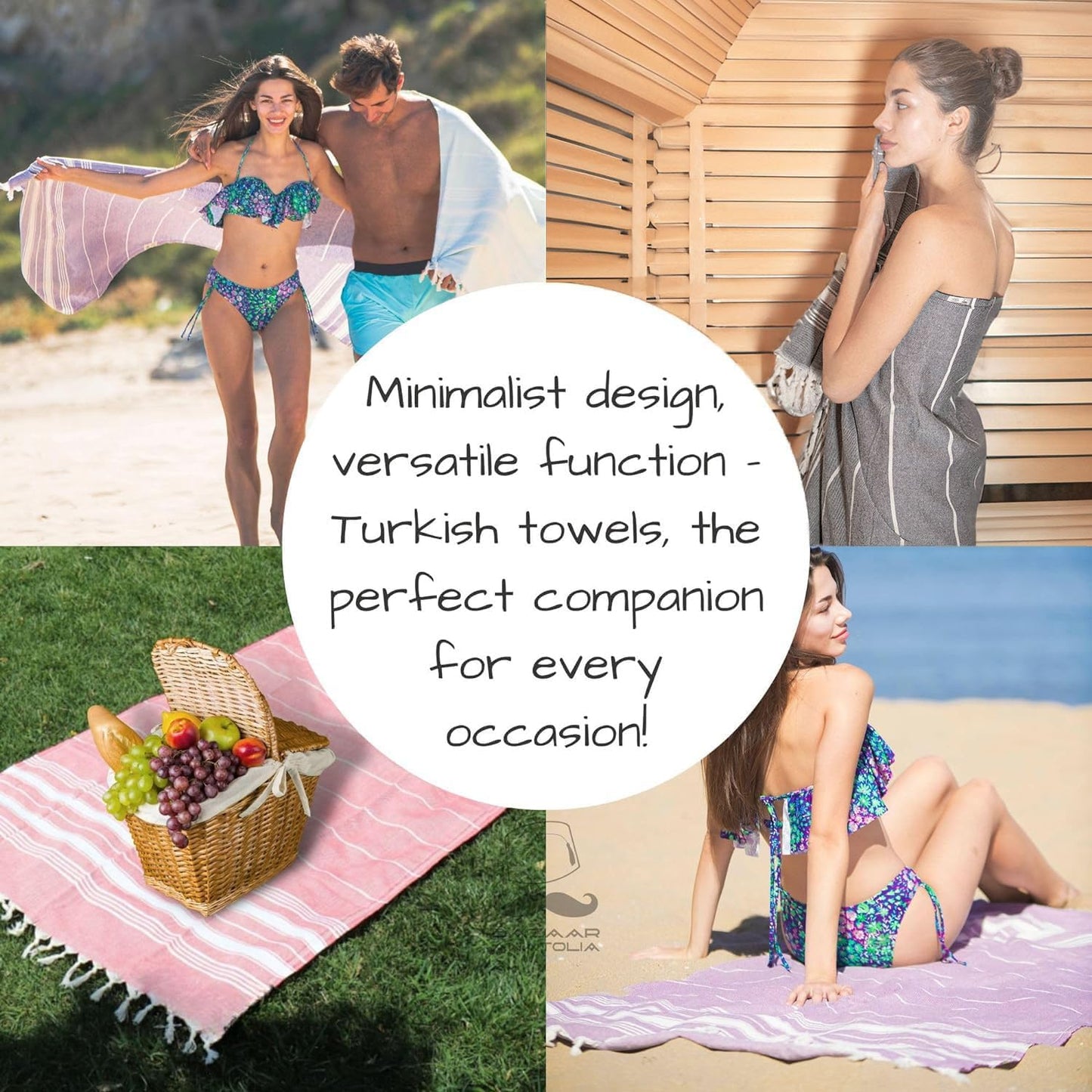 Bazaar Anatolia Turkish Beach Towel – 100% Cotton, Quick Dry, Sand Free Towel for Bathroom, Yoga, Restorative Practice – Oversized 71x39 Inches – Stripe Black