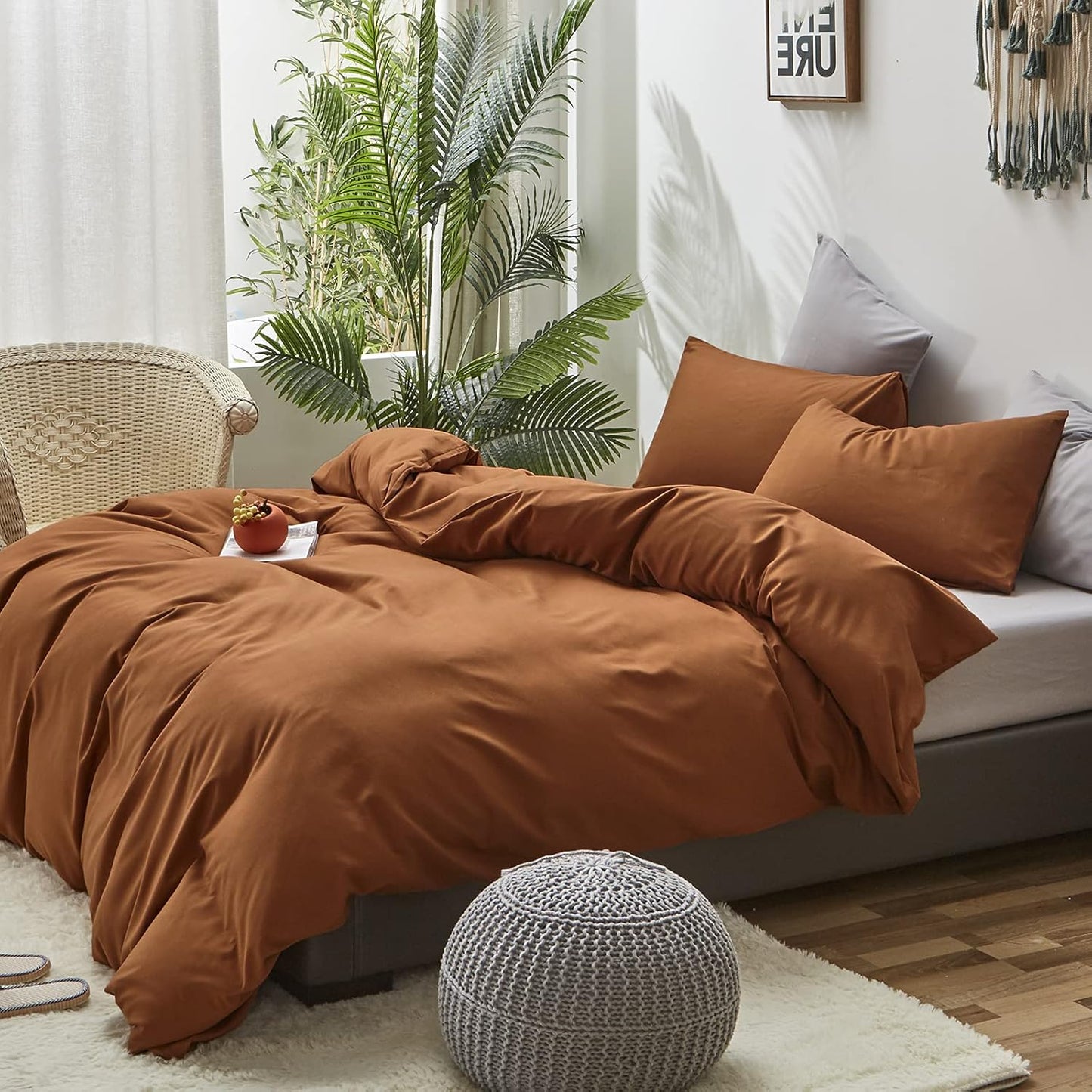 Cottonight Pumpkin Comforter Set Twin - Burnt Orange Bedding Cotton Rust Caramel Solid Blanket Quilt - Soft Breathable Cinnamon for Kids Teens