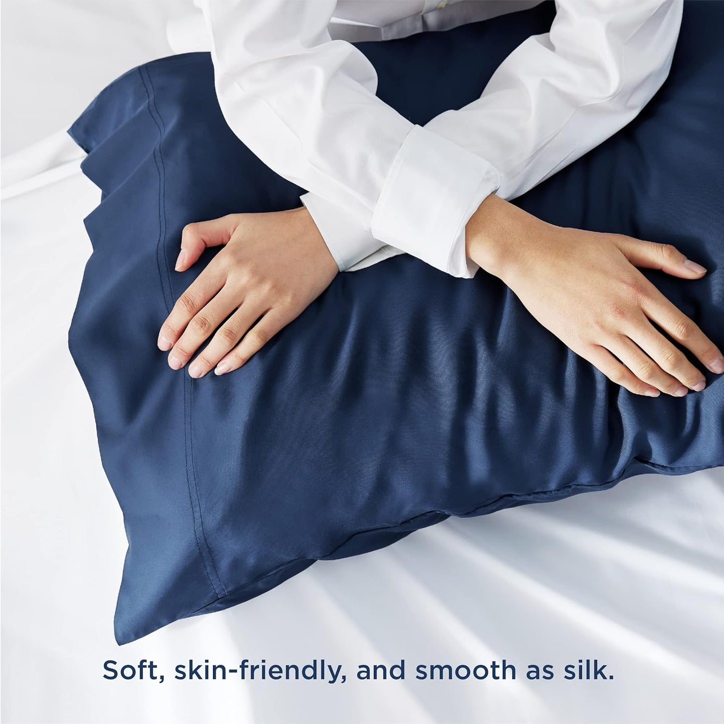 Bedsure King Size Pillow Cases Set of 2, Cooling Pillow Cases King, Rayon Derived from Bamboo Navy Blue Pillowcases, Breathable & Silky Soft Bedding Pillow Covers with Envelope Closure, 20x36 Inches