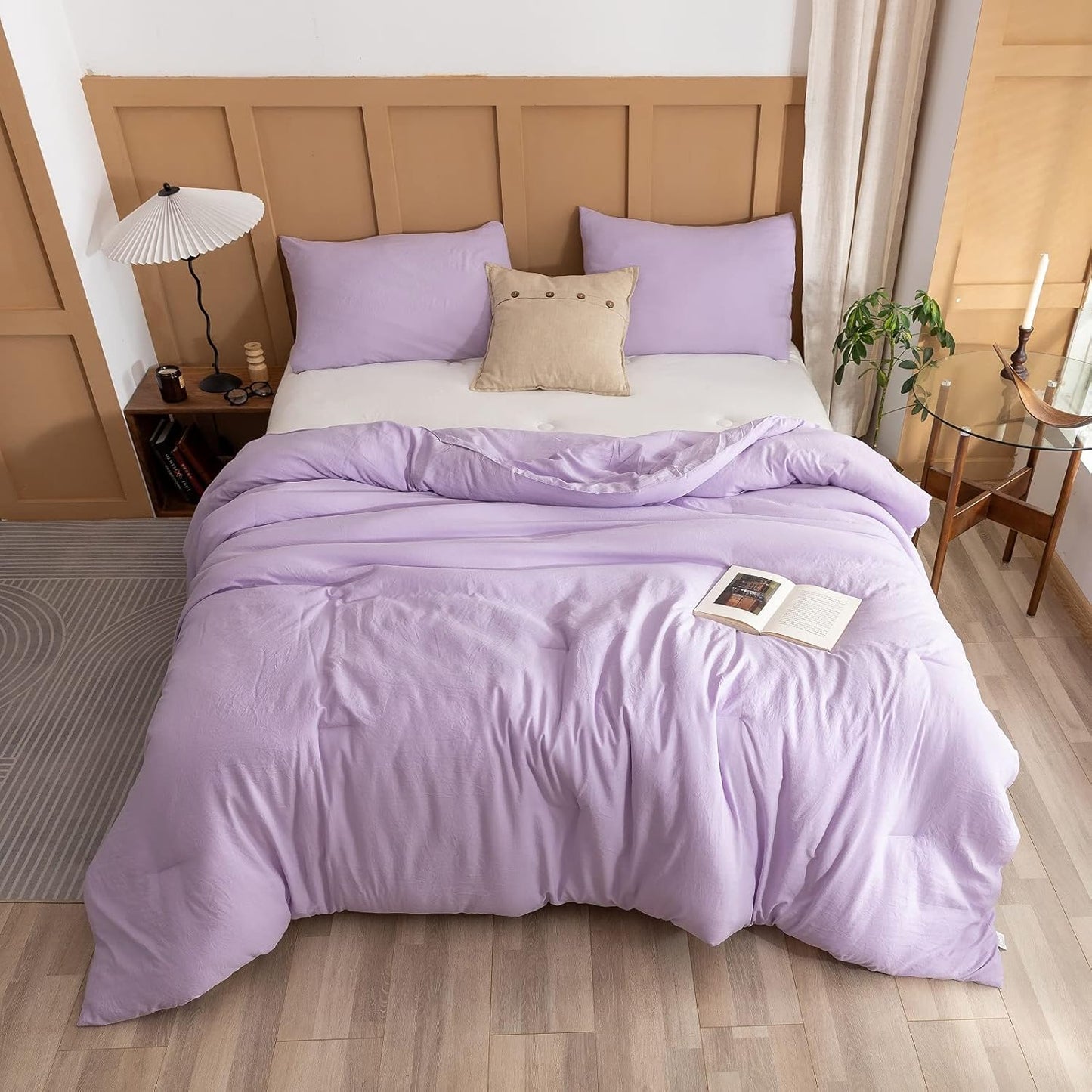 ROSGONIA King Size Comforter Set Lavender, 3pcs (1 Boho Purple Comforter & 2 Pillowcases), Soft Bedding Lightweight Bedspread Blanket Quilts