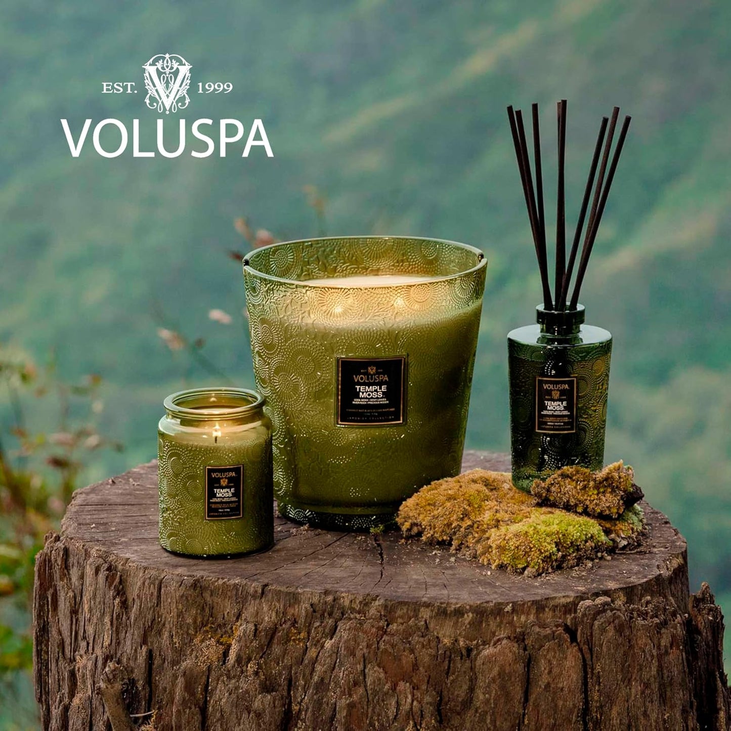 Voluspa Temple Moss, Large Candle Jar, 18oz, Coconut Wax Blend, Scented Candles for Home, 100 Hour Burn Time, Handcrafted in the USA