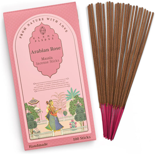 Incense Sticks, Rose Arabic Incense, Pack of 100 Stick, Hand Rolled Aromatic Masala Made with Natural Ingredients, 45-60 Minute Burn Time, Best for Home Fragrance, Meditation, Yoga, Spiritual Healing