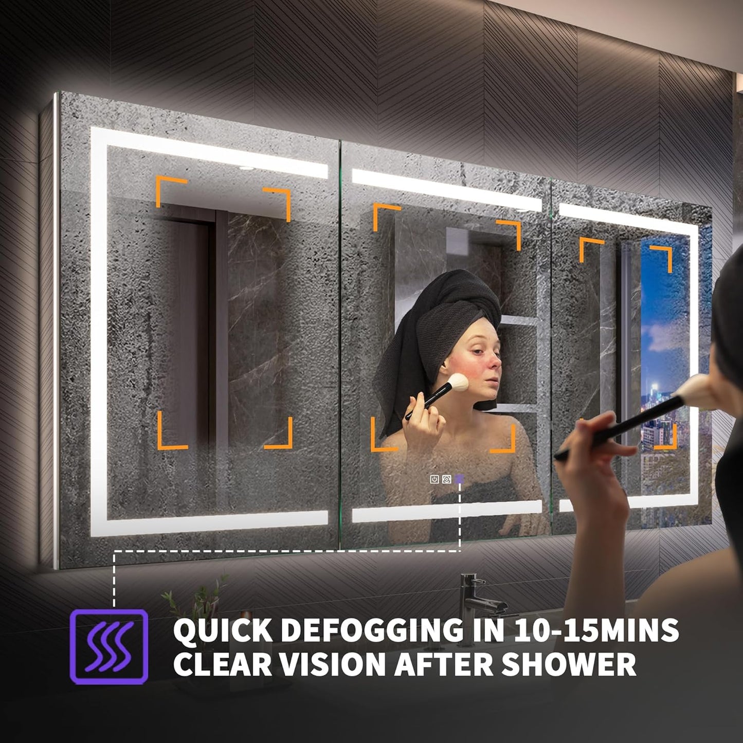 Lighted Medicine Cabinet with Mirror 72"x36" Recessed LED Medicine Cabinet Mirror, Front&Backlit, Anti-Fog, Stepless Dimming, 3-Color Temperatures, Magnifier, 2 Outlets, Storage Shelves, ETL Certified