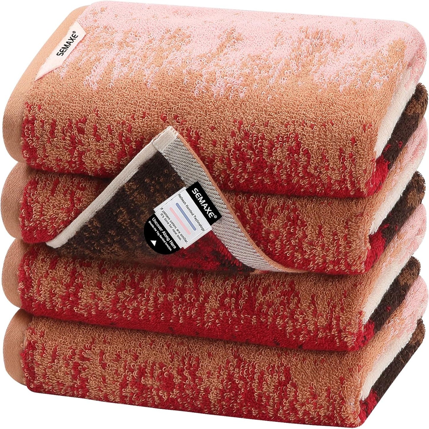 SEMAXE Hand Towels for Bathroom, 100% Cotton Towels with Hanging Loops, Soft and Absorbent, 4 Pack Hand Towel Set for Gym, Shower, Hotel, Spa and Kitchen, Colorful Towel - Sunset Collection