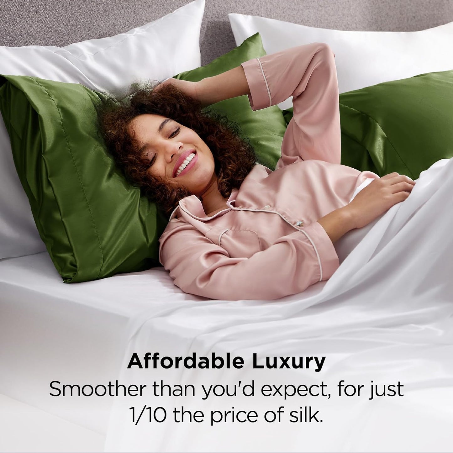 Bedsure Satin Pillowcase for Hair and Skin Queen - Moss Silky Pillowcase 2 Pack with Envelope Closure, Similar to Silk Pillow Cases, Gifts for Women Men, 20x30 Inches, 2pcs