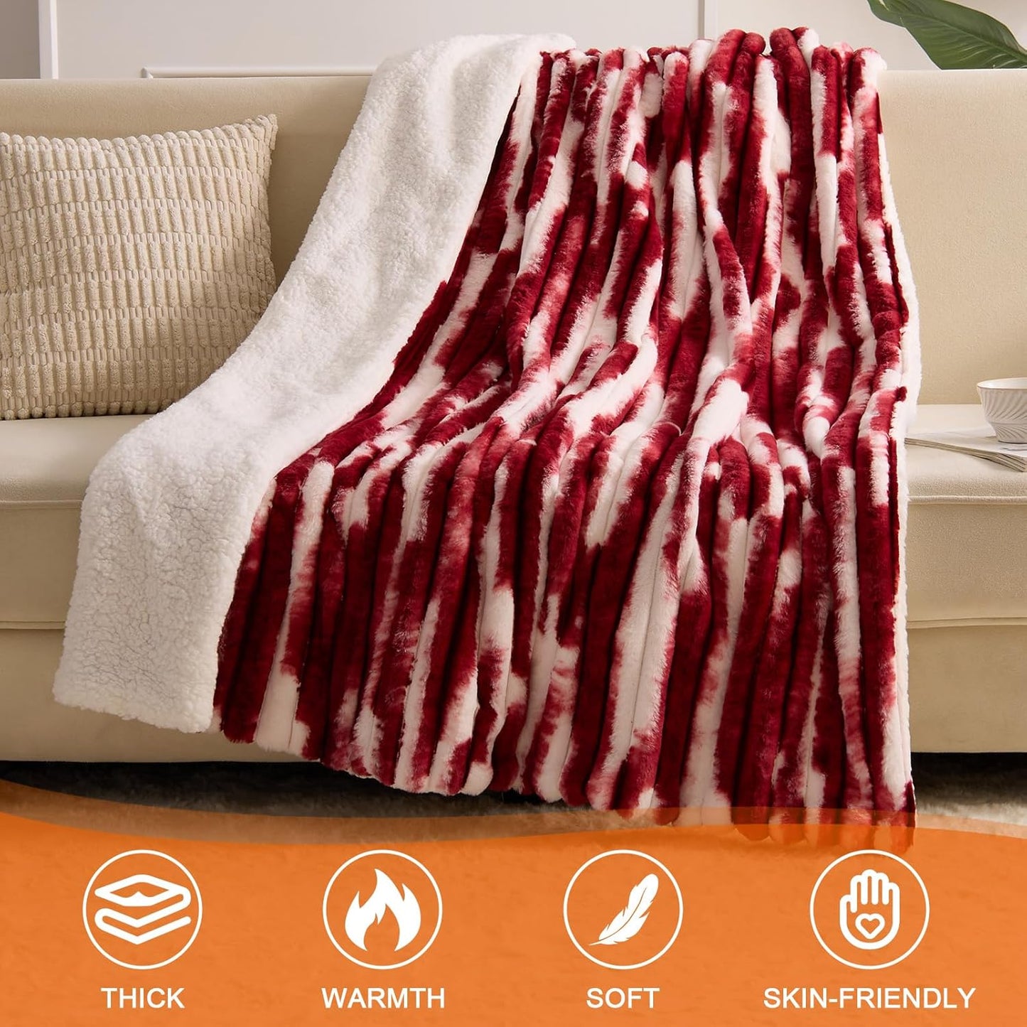 Heated Blanket Twin - 62"x84" Fast Heating Bed Electric Blankets with 6 Heating Levels & 10 Hours Auto Off, Soft Ribbed Faux Fur Sherpa, Over-Heated Protection ETL, Red