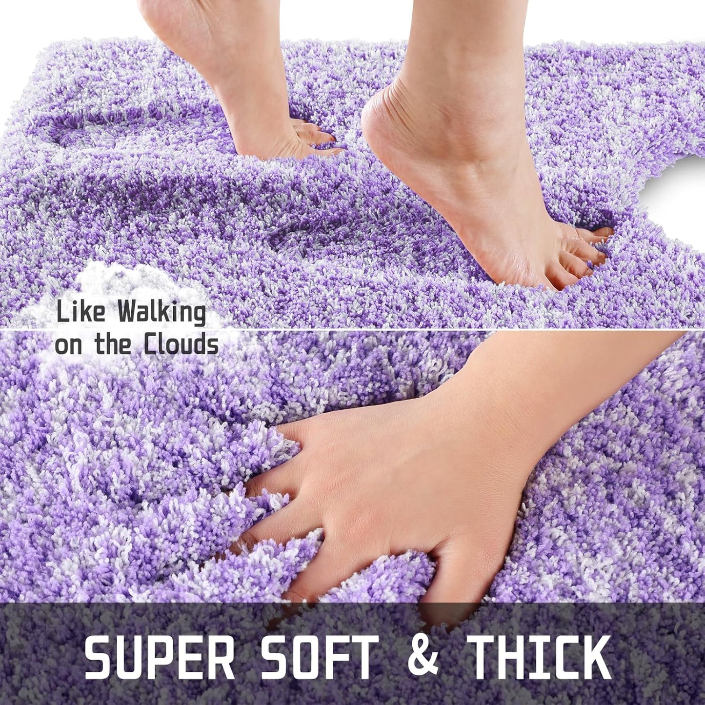 Yimobra Toilet Rugs U Shaped Washable 24x20, Ultra Soft and Water Absorbent Bath Mats, Non Slip Fluffy Shaggy Luxury Microfiber Contour Bath Rugs for Toilet, Dry Quick, Purple and White