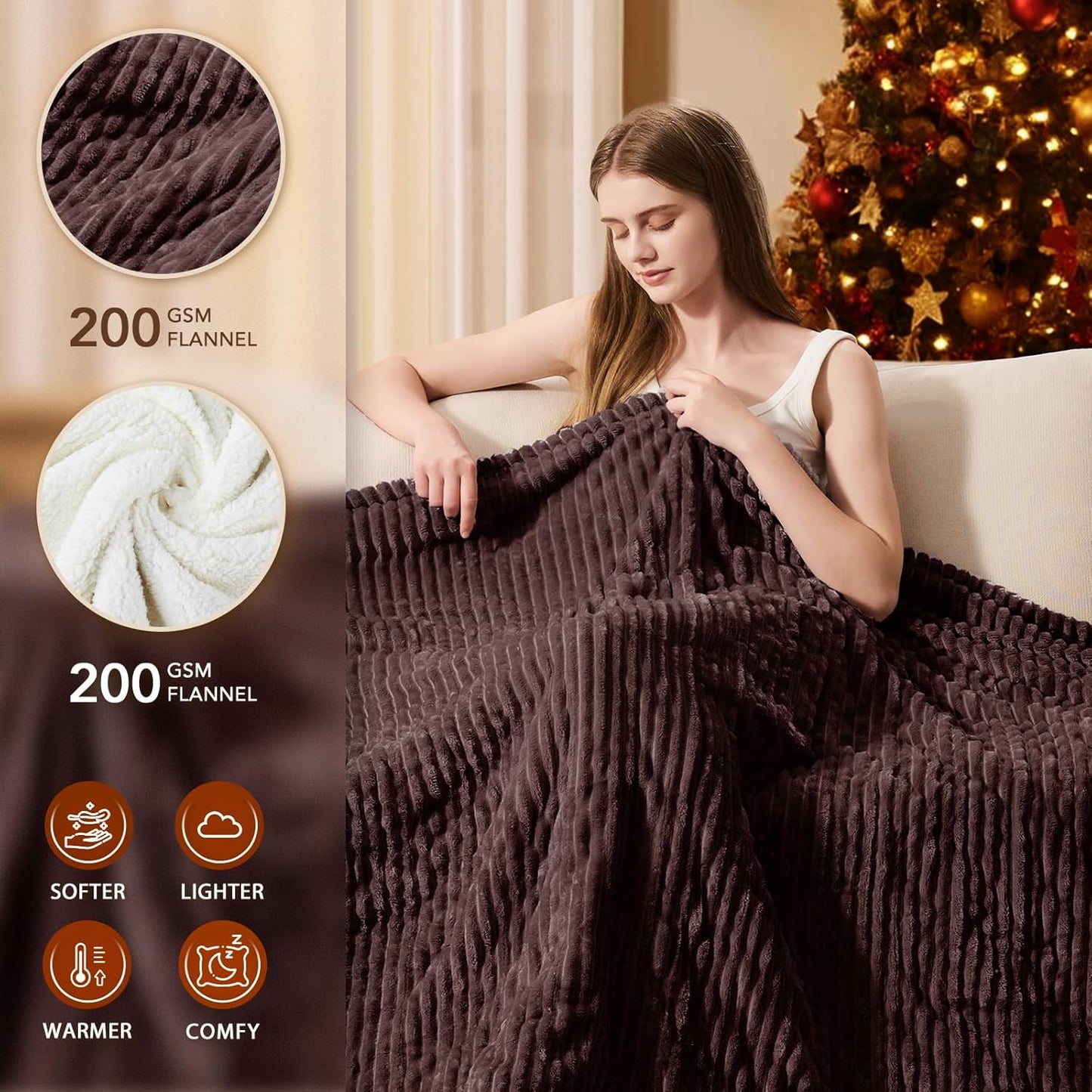Homemate Electric Heated Blanket Queen Size - 84"x90" Heating Blanket Queen Size Dual Control 1/2/4/6/8 Hours Auto-Off 10 Heat Level Over-Heat Protection Soft Flannel Sherpa ETL Certification