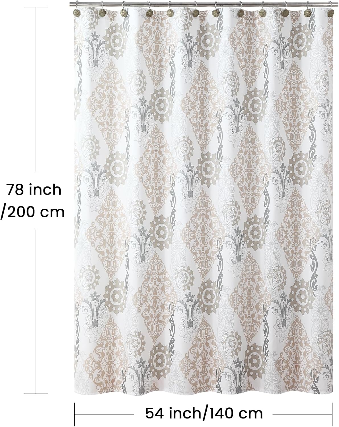 54x78 Inch Stall Shower Curtain, White and Beige Boho Damask Print Shower Curtains for Bathroom, 54" W x 78" H