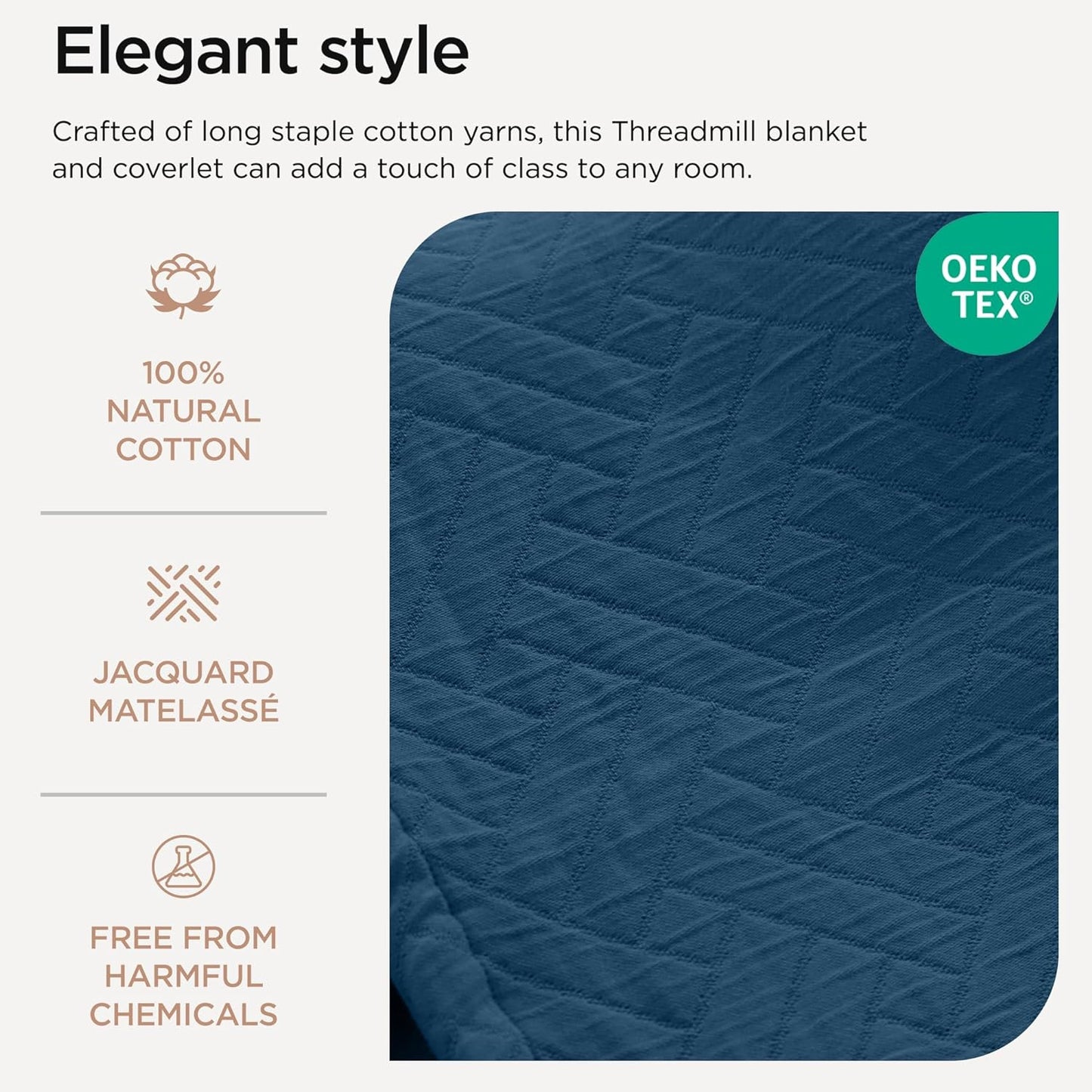 Threadmill Luxury Cotton Blankets for King Size Bed | All-Season Cozy 100% Cotton Blanket | Criss Cross Soft & Lightweight Coverlet fits California King Size Bed, 104x92 | Folkstone Blue