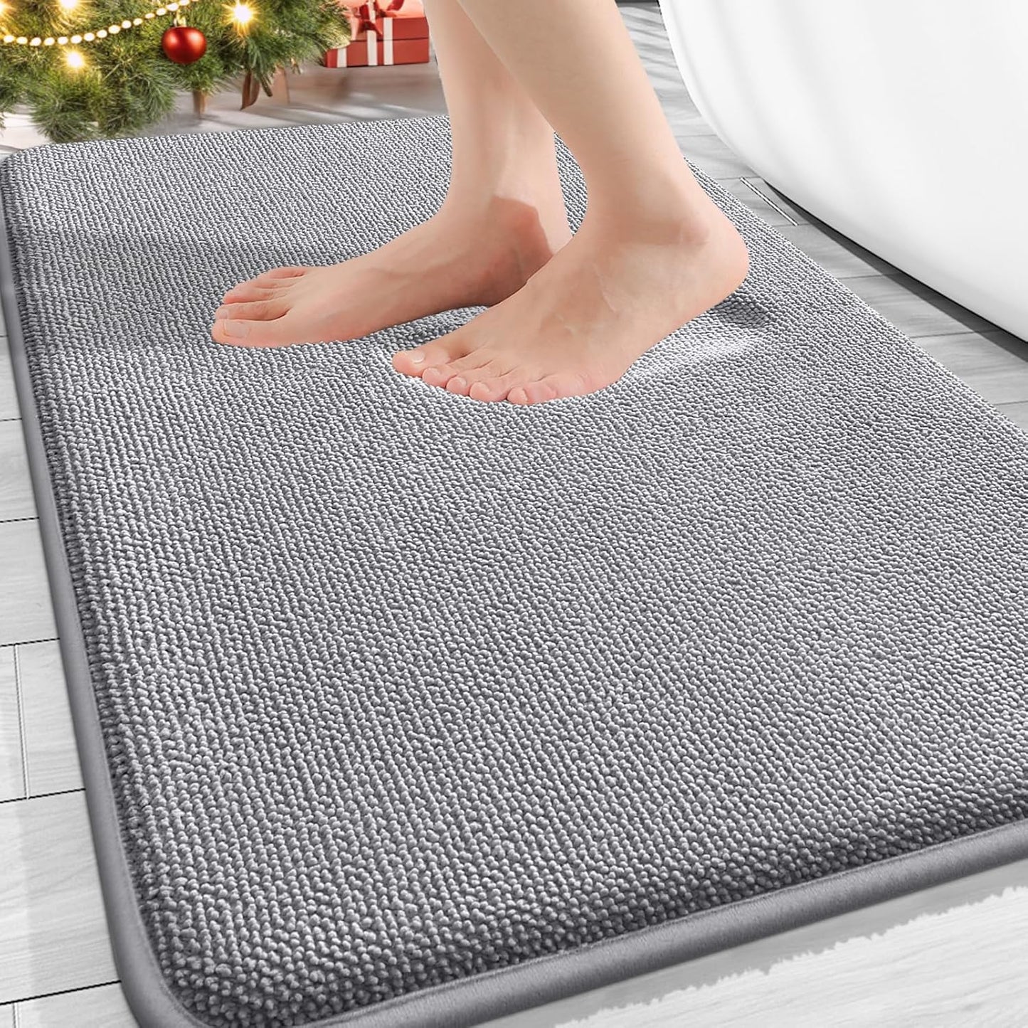 OLANLY Thick Memory Foam Bath Mat Rug 30x20, Extra Soft Absorbent Bathroom Rugs, Quick Dry Bath Mats, Non-Slip, Machine Washable Carpet for Bathroom, Tub and Shower, Home Decor Accessories, Grey