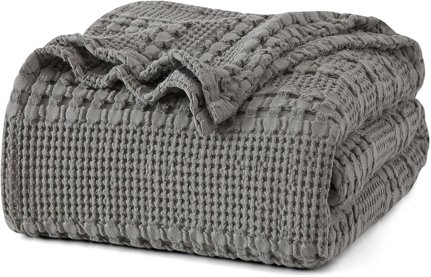 PHF 100% Cotton Waffle Weave Blanket Twin Size for Bed, Soft Lightweight & Breathable, All-Season Comfort, Luxury Aesthetic Woven Bedding for Home Decor, 66"x90", Dark Grey