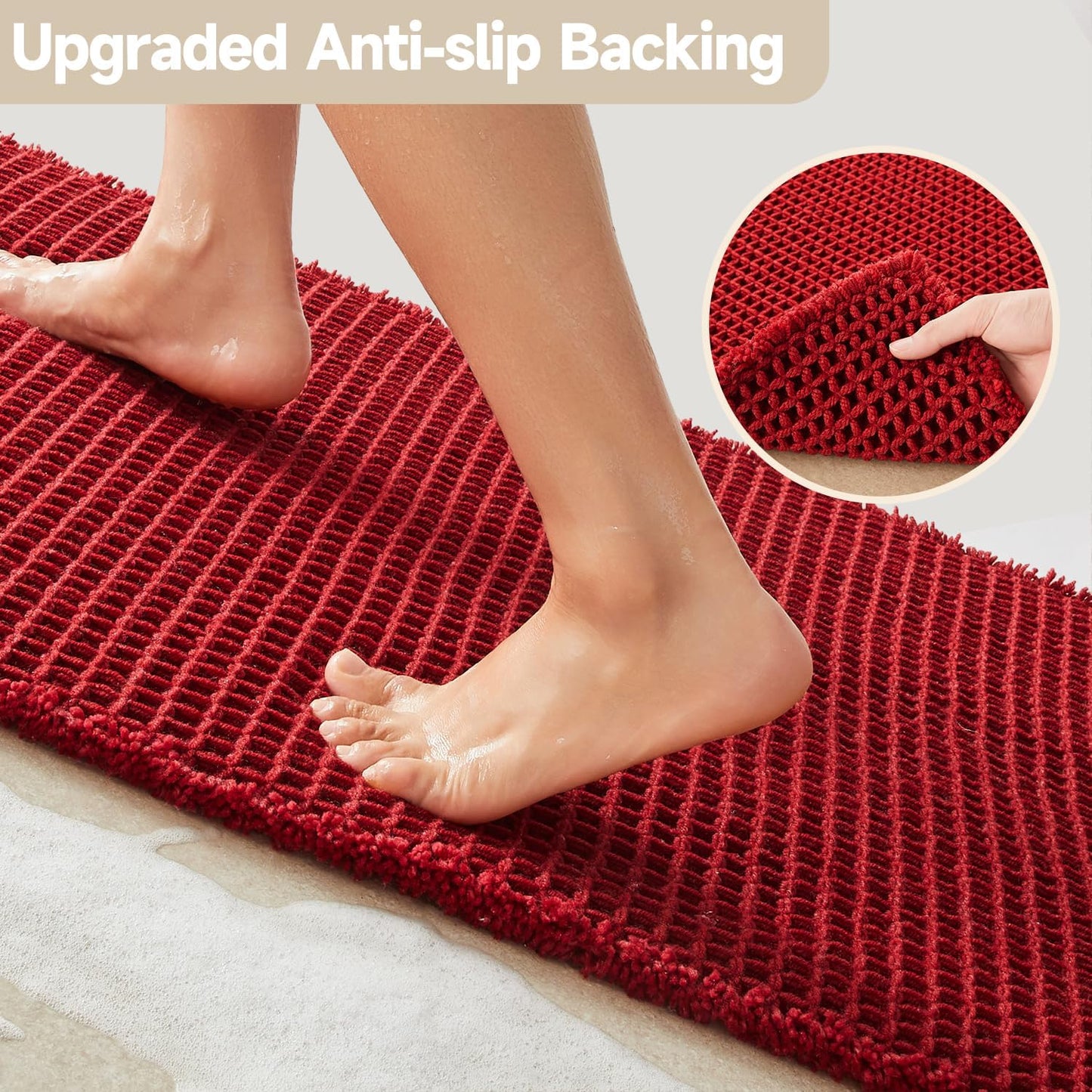 Waffle Bath Mat, Boho Bathroom Rugs Non Slip Washable Super Absorbent Quick Dry Bath Mat Farmhouse Bathroom Decor, 30"x20" Burgundy