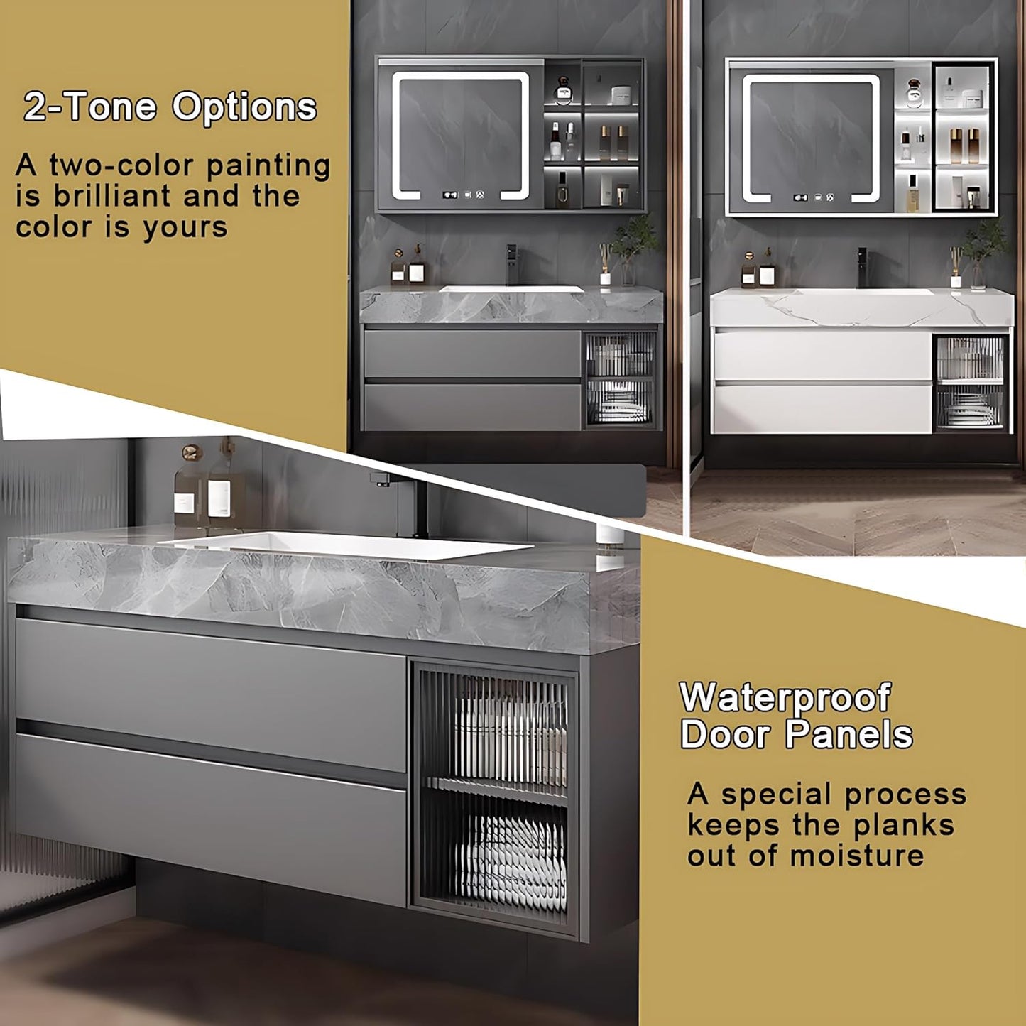 Gray 48IN Modern Bathroom Vanity - Wall-Mounted Bathroom Storage Cabinet & Bathroom Vanity with Sink, Bathroom Medicine Cabinet Wall Mounted, Defogging & Led Lighting | Bathroom Cabinet Slim