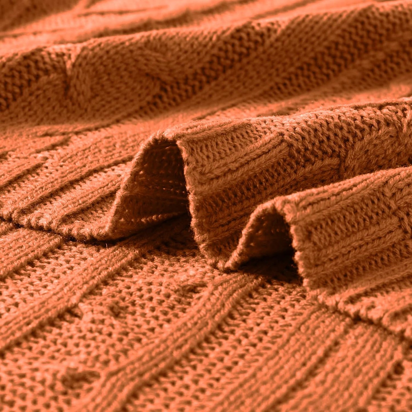 Aormenzy Rust Orange Cable Knit Throw Blankets for Couch Bed Sofa, Acrylic Knitted Blanket, Soft Cozy Throw Blanket, 50" x 60"