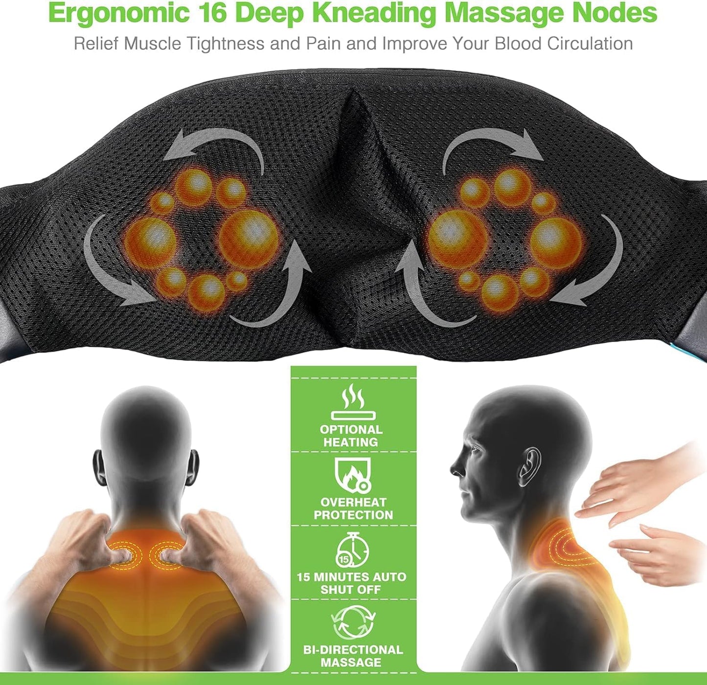 cotsoco Neck Massager, Shiatsu Neck and Back Massager with Heat for Pain Relief, Deep Tissue 3D Kneading Massage Pillow, Relaxation Gifts for Men and Women, Gifts for Dad, Elderly,Wife（Turquoise）