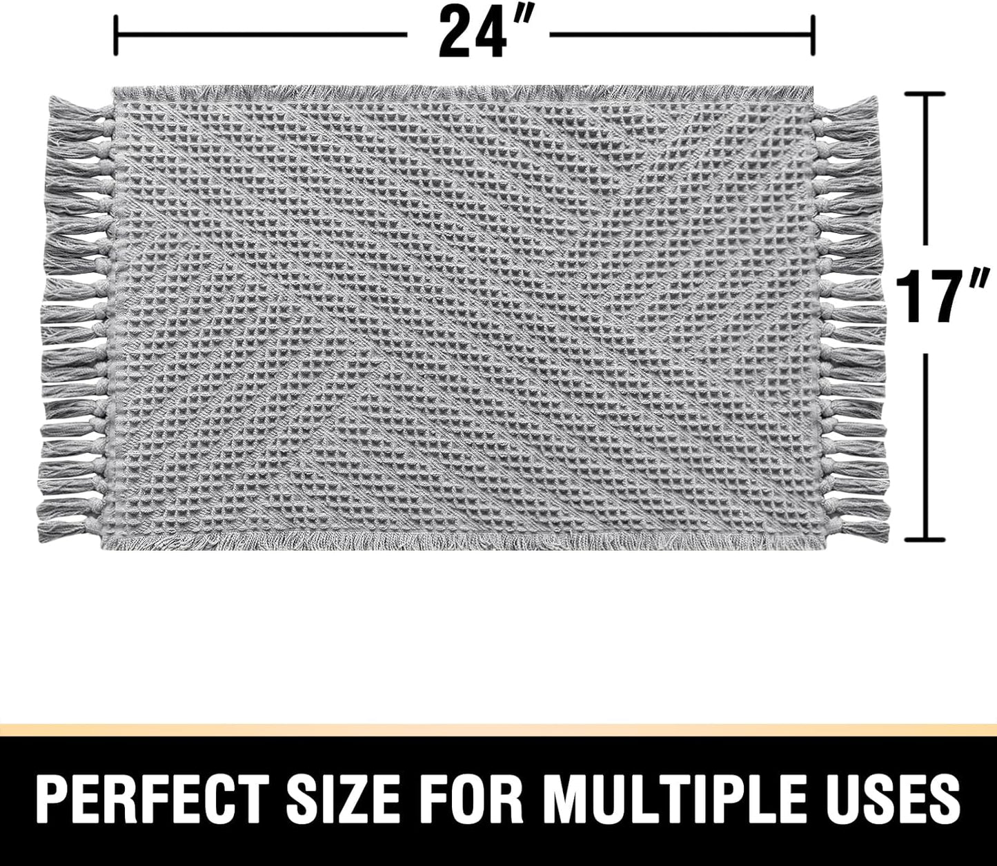 H.VERSAILTEX Waffle Bath Mat Super Absorbent Boho Bath Mat Non Slip Bath Rugs for Bathroom Floor Machine Washable Dry Fast Bathroom Rugs with Tassels, 17" x 24", Dove