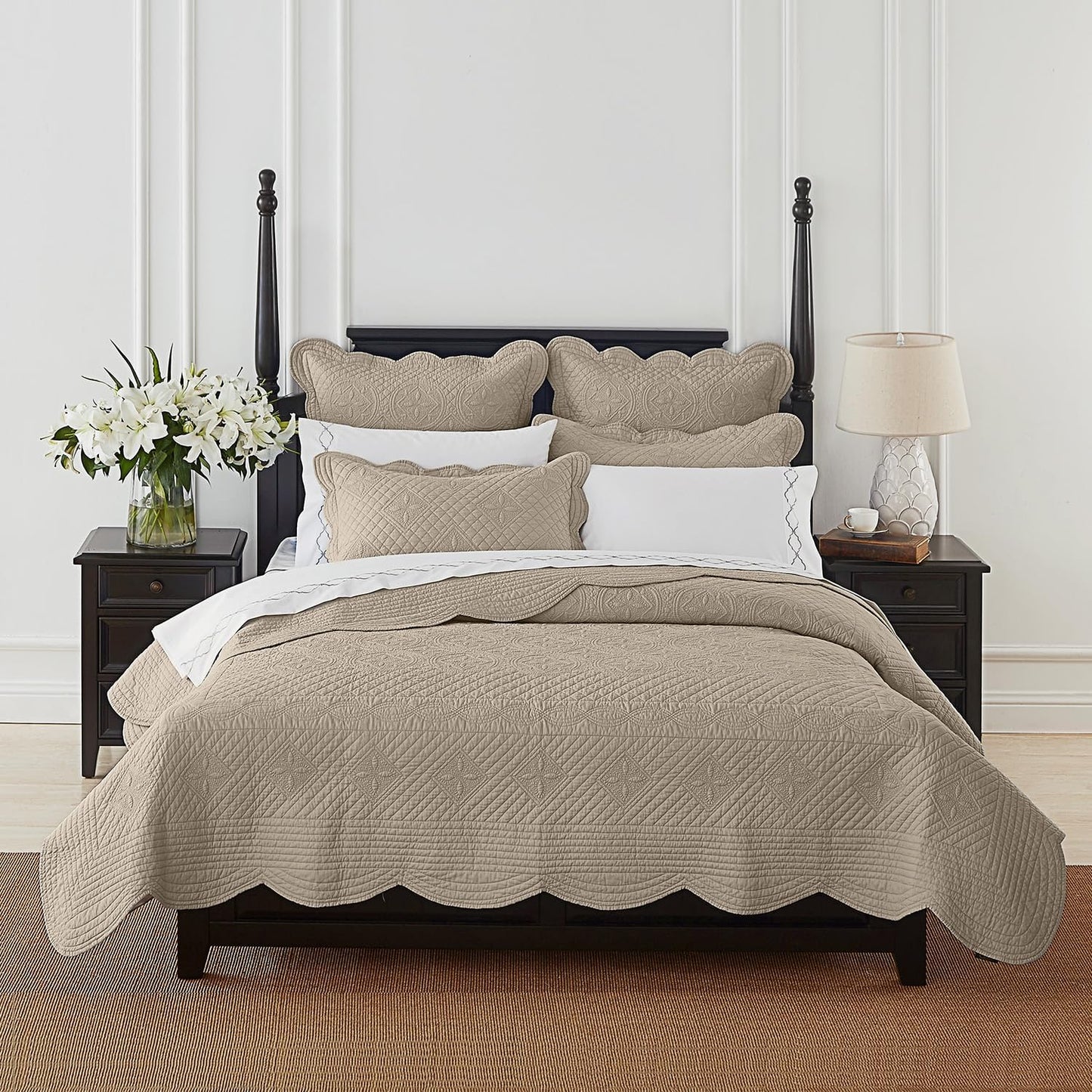 Calla Angel Sage Garden Luxury Pure Cotton Matelasse Quilt Queen, Coffee