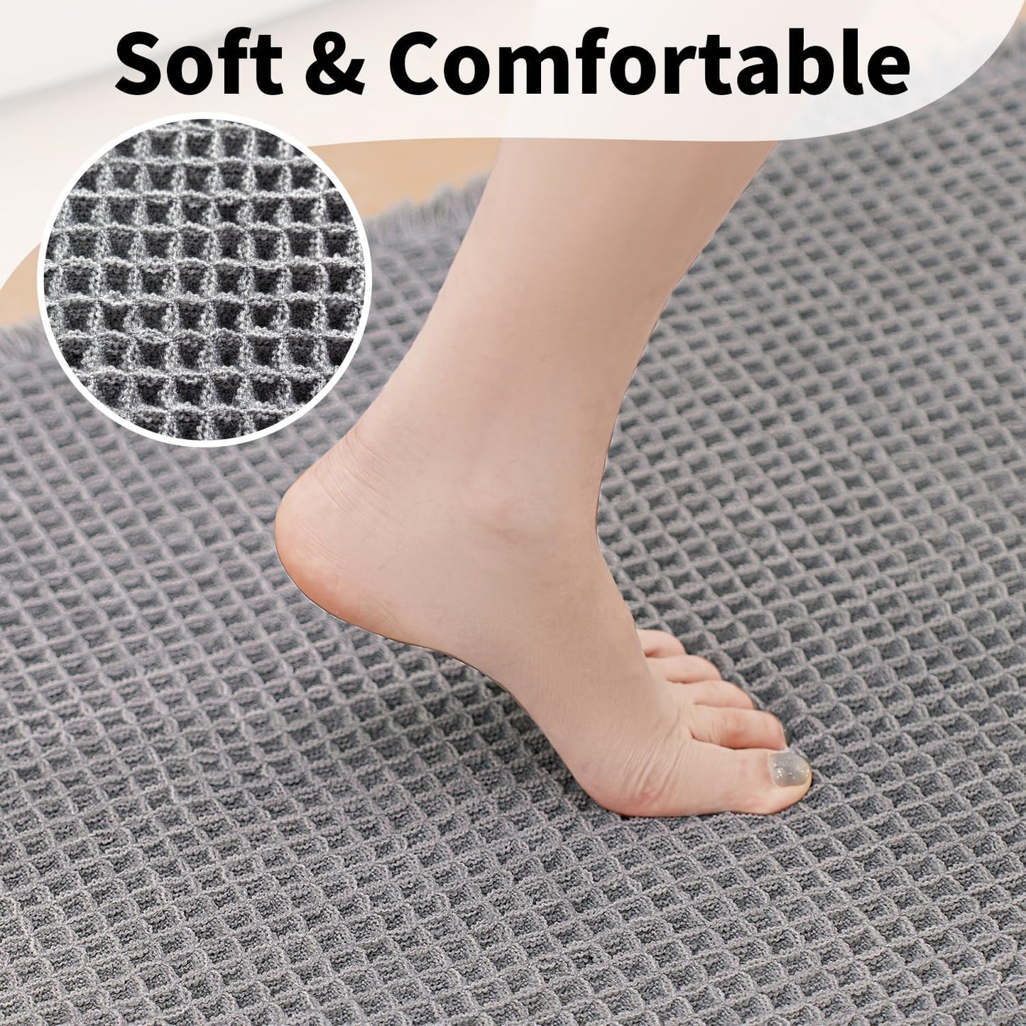 Waffle Bath Mat - Boho Bathroom Rugs Non Slip Washable, Super Absorbent & Quick Dry, Soft Bath Mat Farmhouse Bathroom Decor, 20'' x 32'', Light Grey