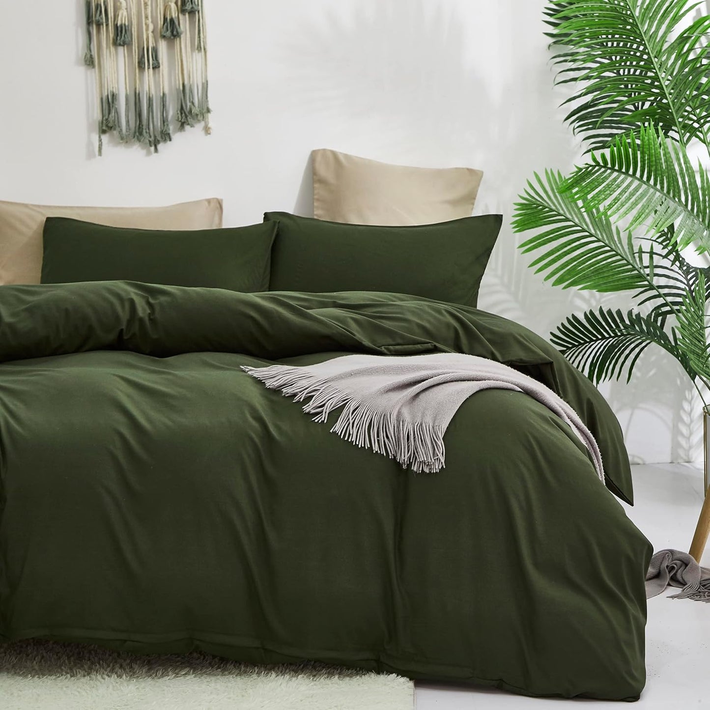 Cottonight Army Green Comforter Set Full Dark Green Bedding Set Plain Blanket Quilts Modern Soft Breathable 3 Piece Comforter Set for Women Men