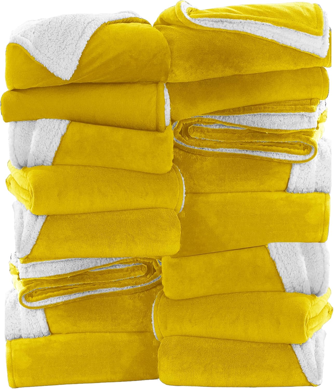 IR Imperial Rooms Gold Sherpa Fleece Throw Blanket for Bed - Wholesale Bulk Pack of 16 Sherpa Blankets - Soft Fluffy Throw Blankets for Hotels, Guest Bedroom (Yellow, 50x60 Inches)