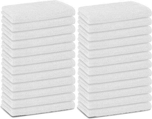 Basic Hand Towels 16x26 Inches – Bulck Pack of 24 – White Color – Soft and Absorbent Multipurpose Cotton Towels for Bathroom, Spa, Gym, Salon, Hotel, and Everyday Use